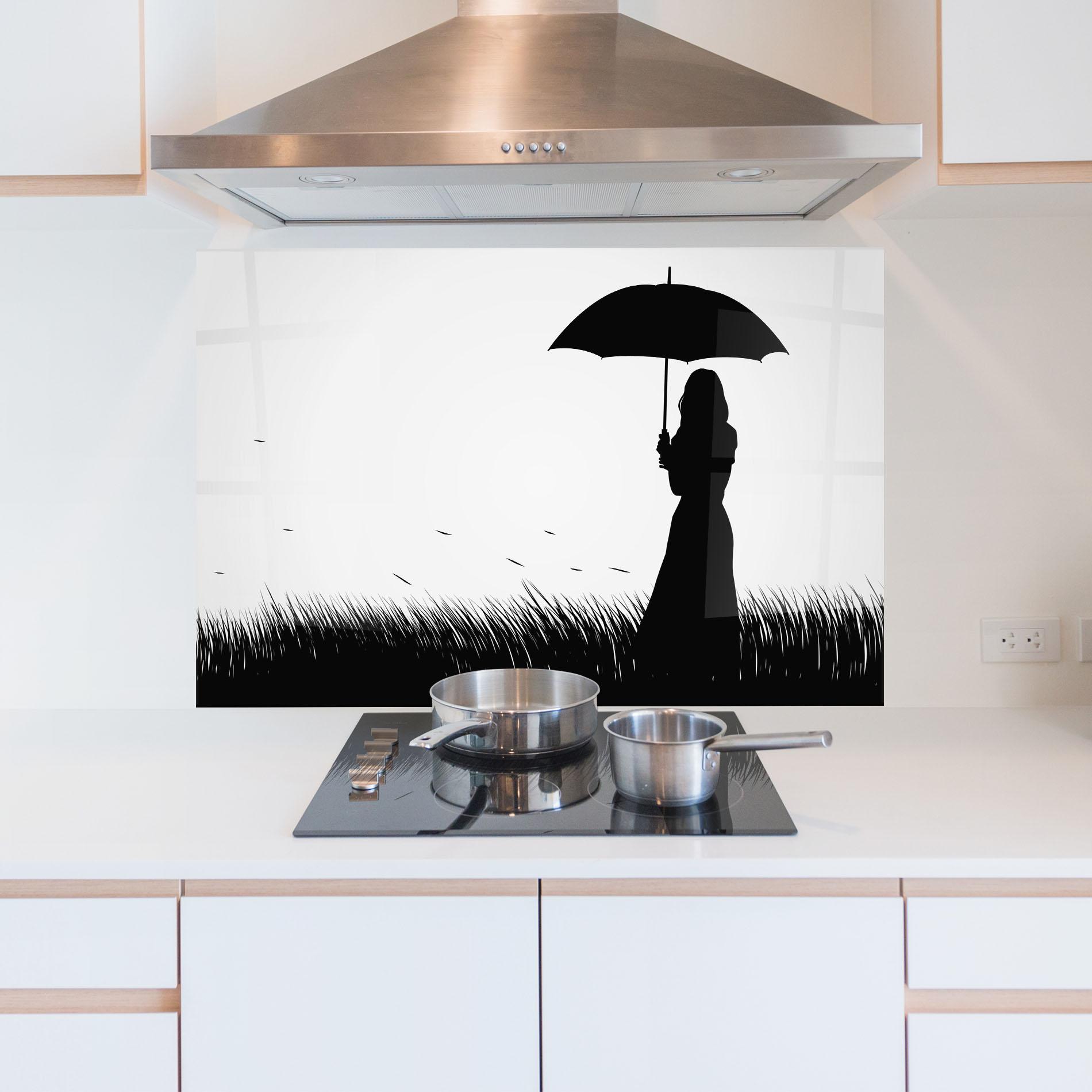Küchenrückwand Glas Umbrella Girl mockup 5