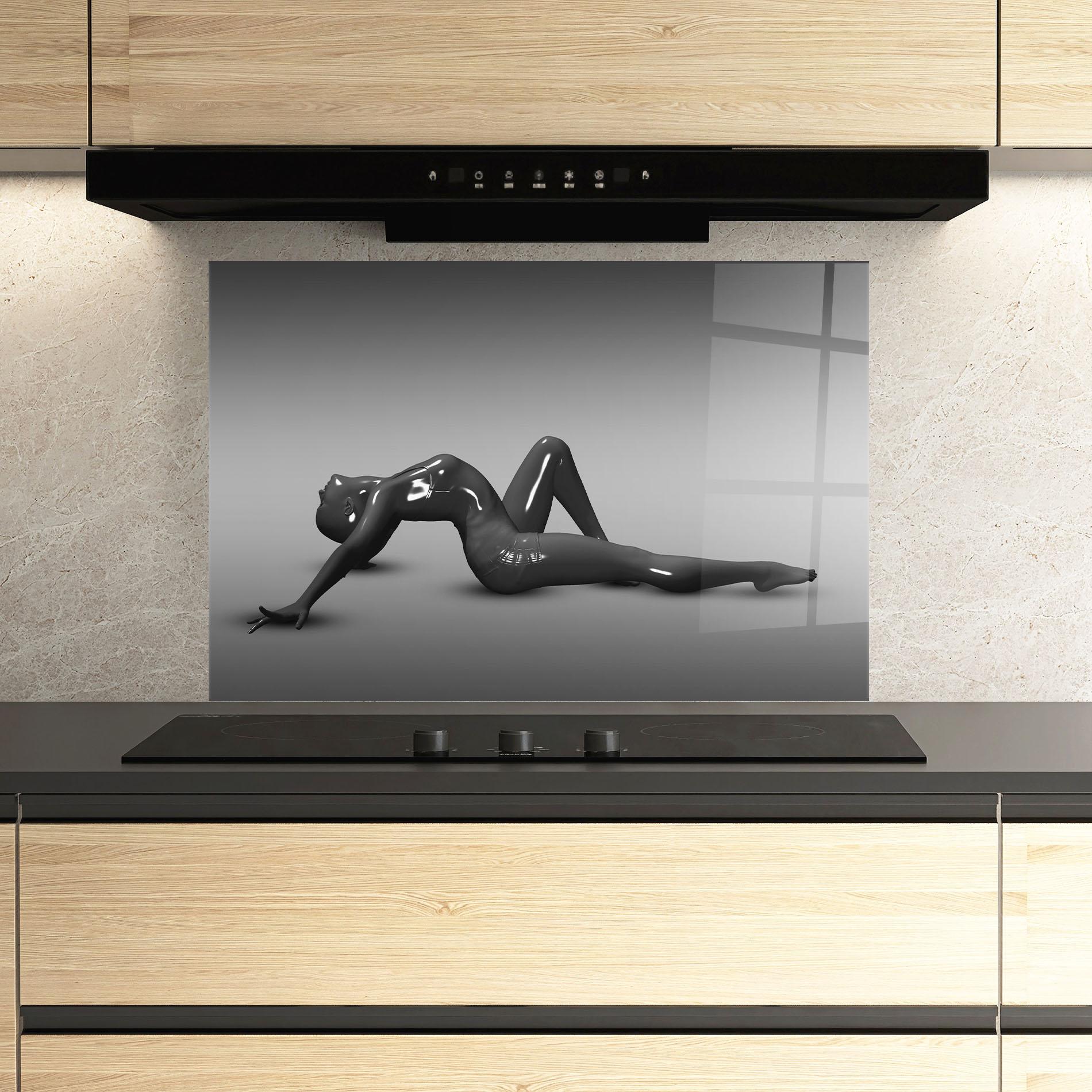 Küchenrückwand Glas 3d Black Female mockup 3