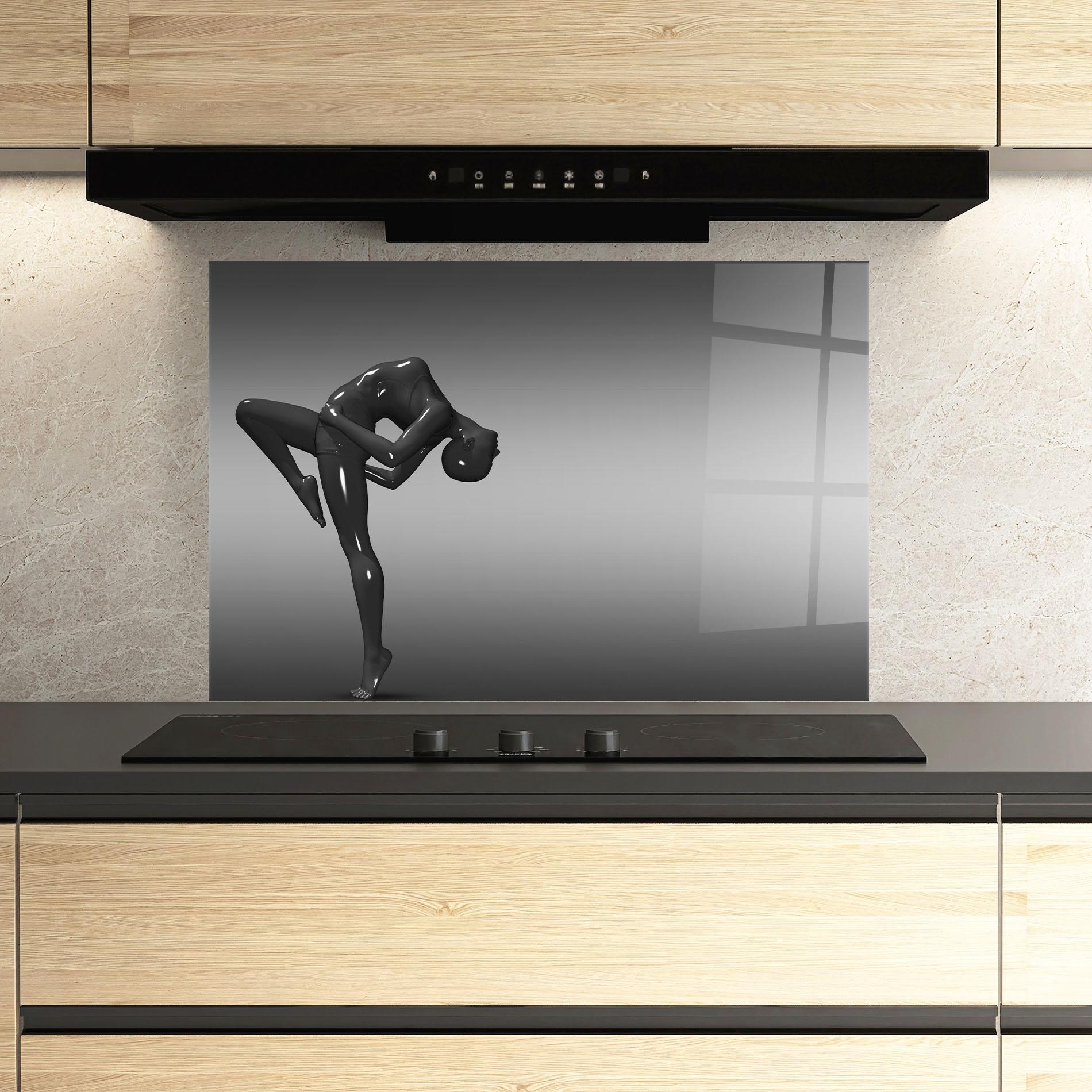 Küchenrückwand Glas Black Glossy Female Dancer mockup 3