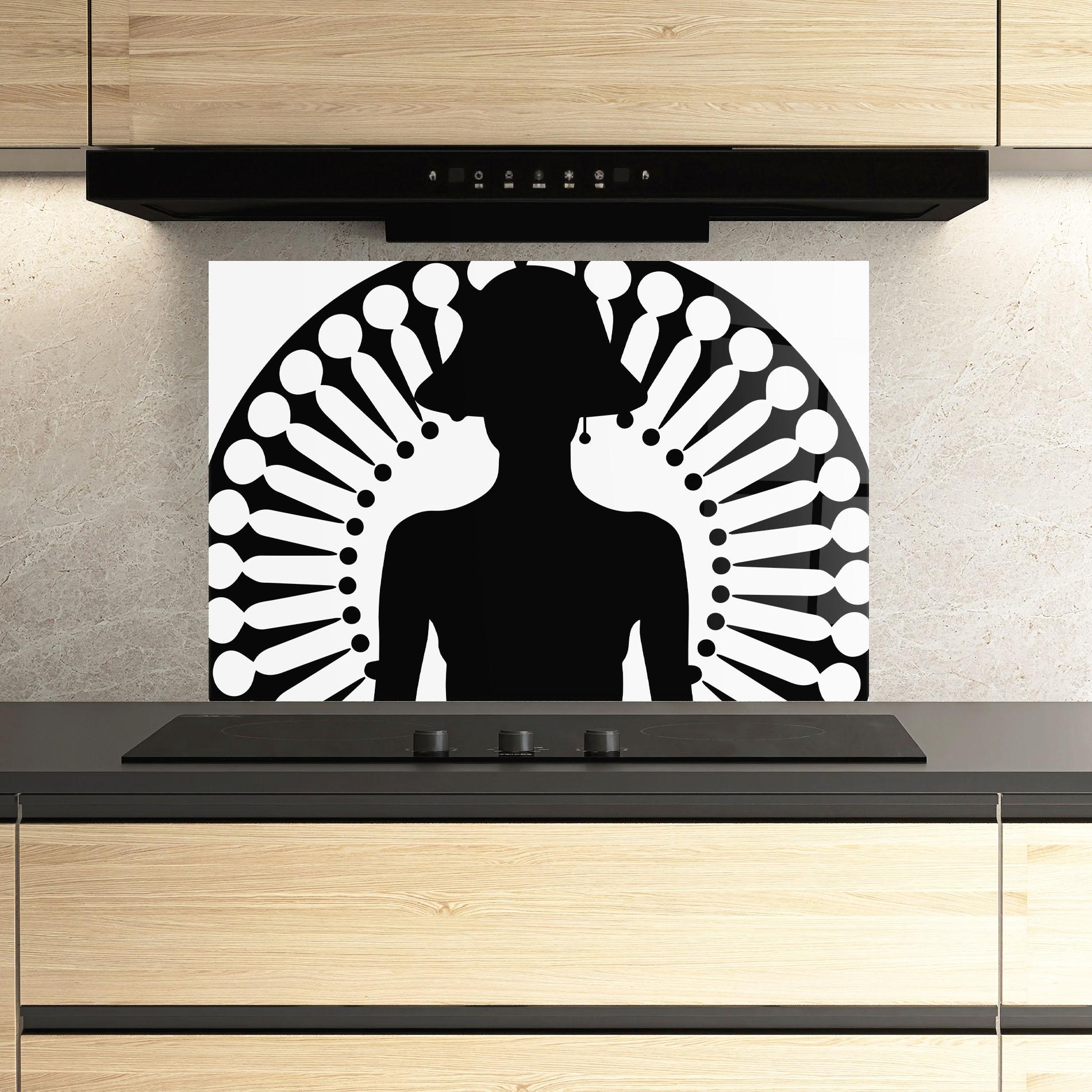 Küchenrückwand Glas Black Shilouette Lady mockup 3