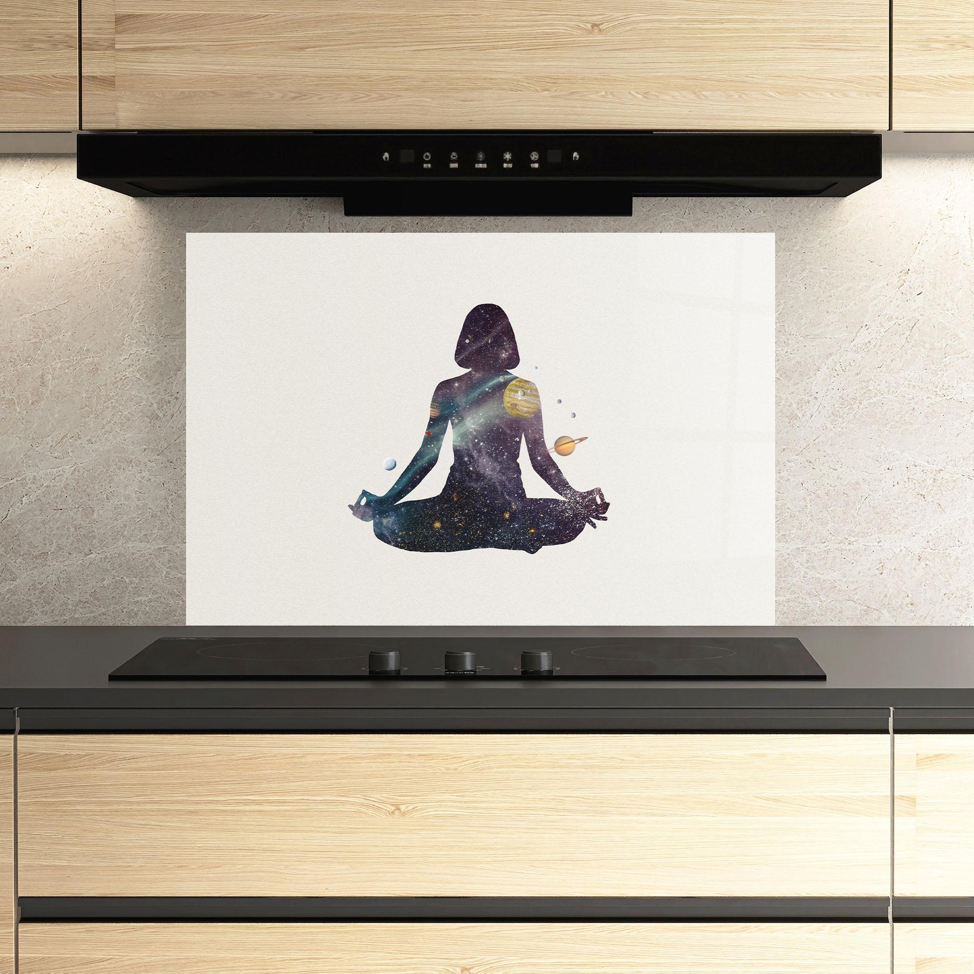 Küchenrückwand Glas Galaxy Woman Shilouette mockup 3