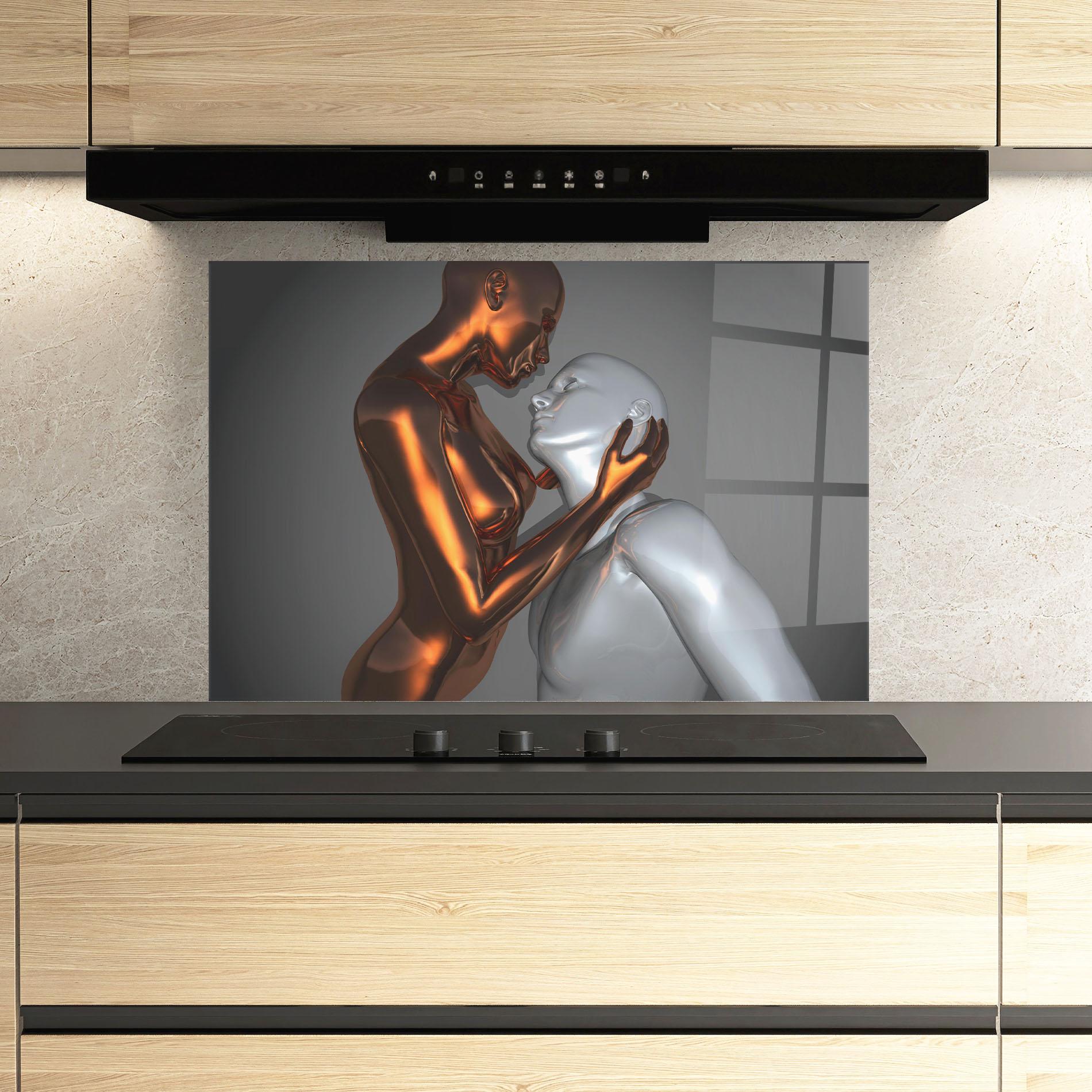 Küchenrückwand Glas Gold Silver Couple mockup 3