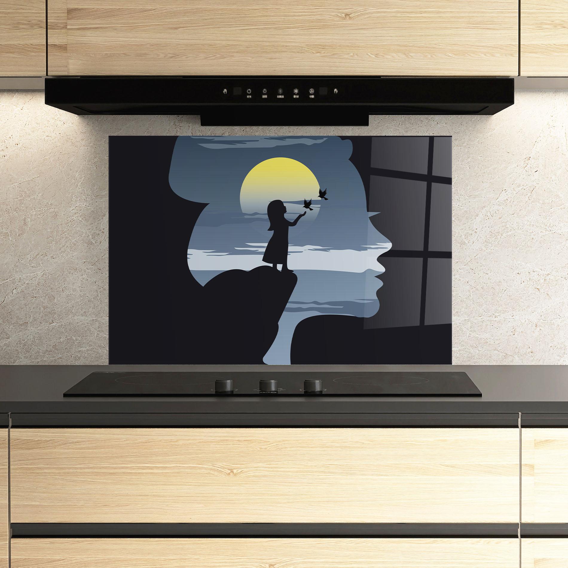 Küchenrückwand Glas Little Girl Birds mockup 3