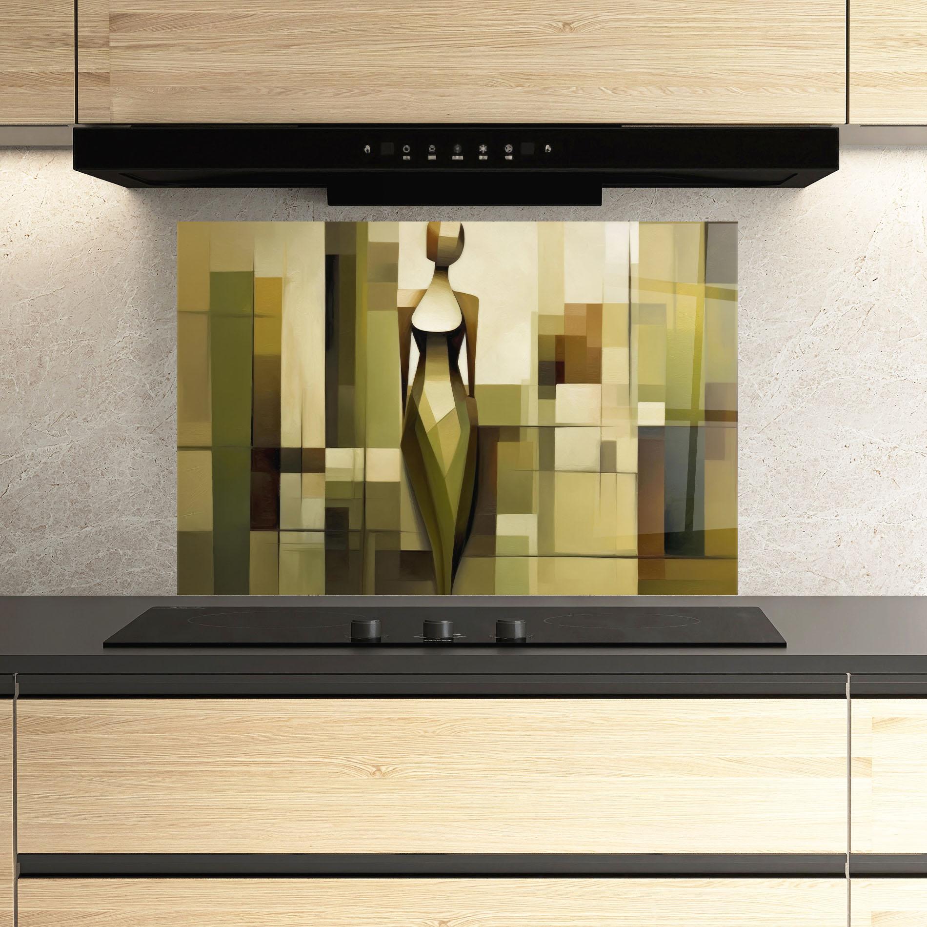 Küchenrückwand Glas Olive Green Shilouete mockup 3