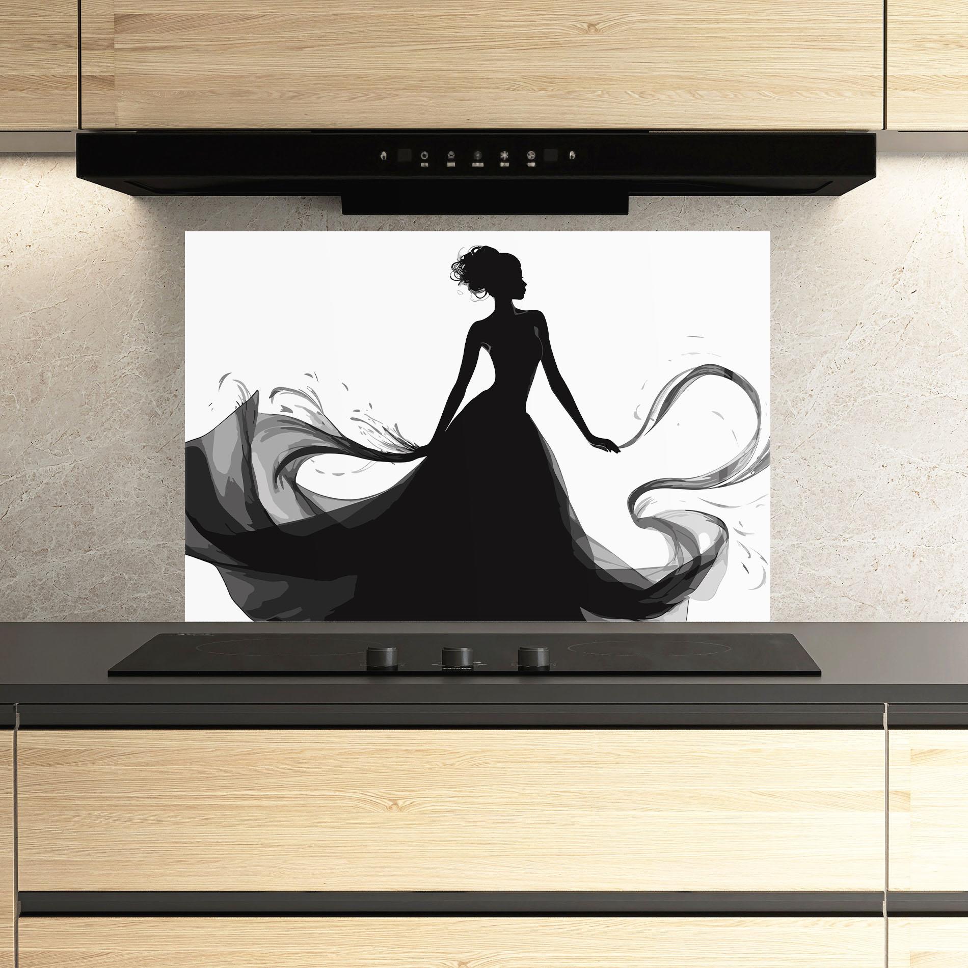 Küchenrückwand Glas Pretty Black Dress mockup 3