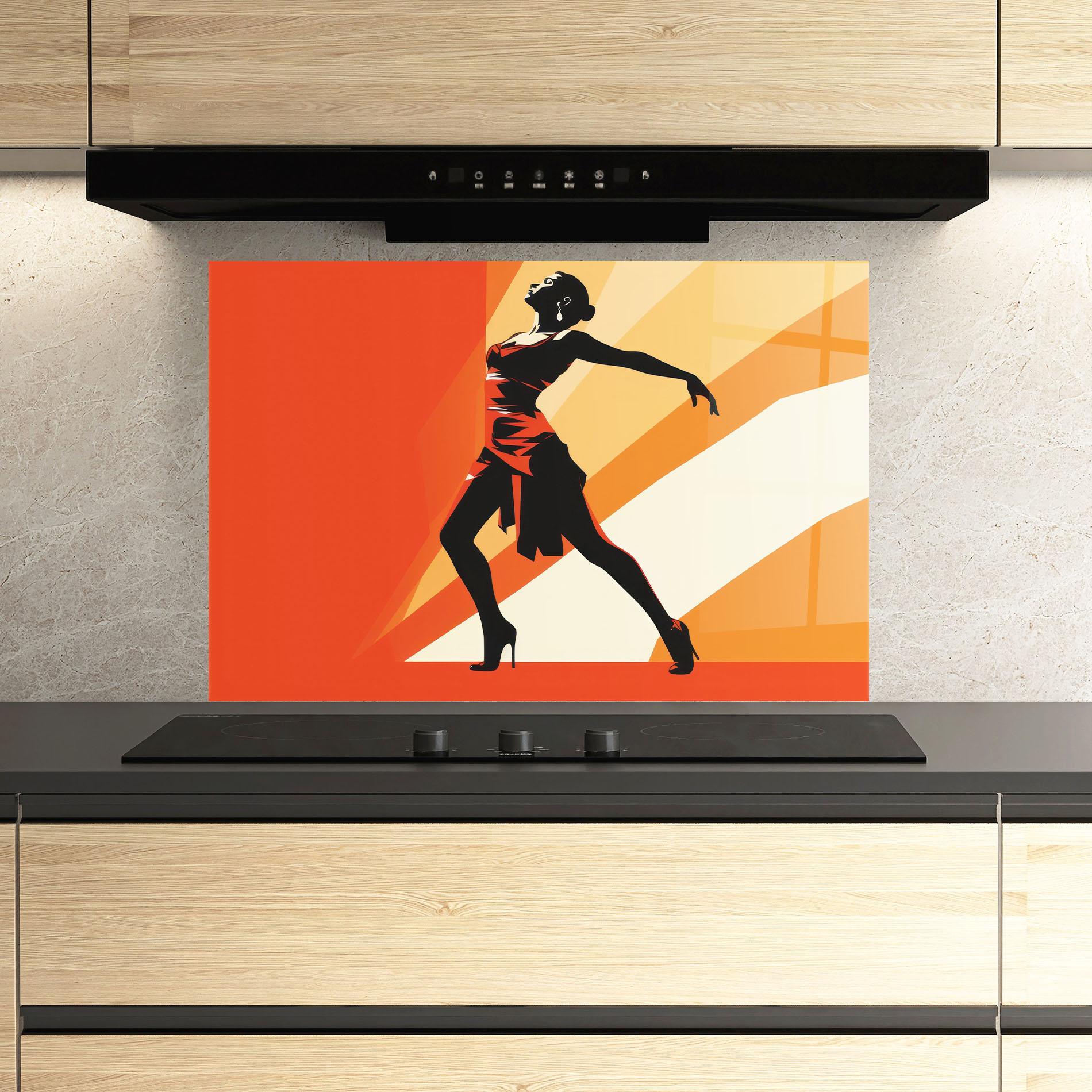 Küchenrückwand Glas Red Dress Shilouette mockup 3