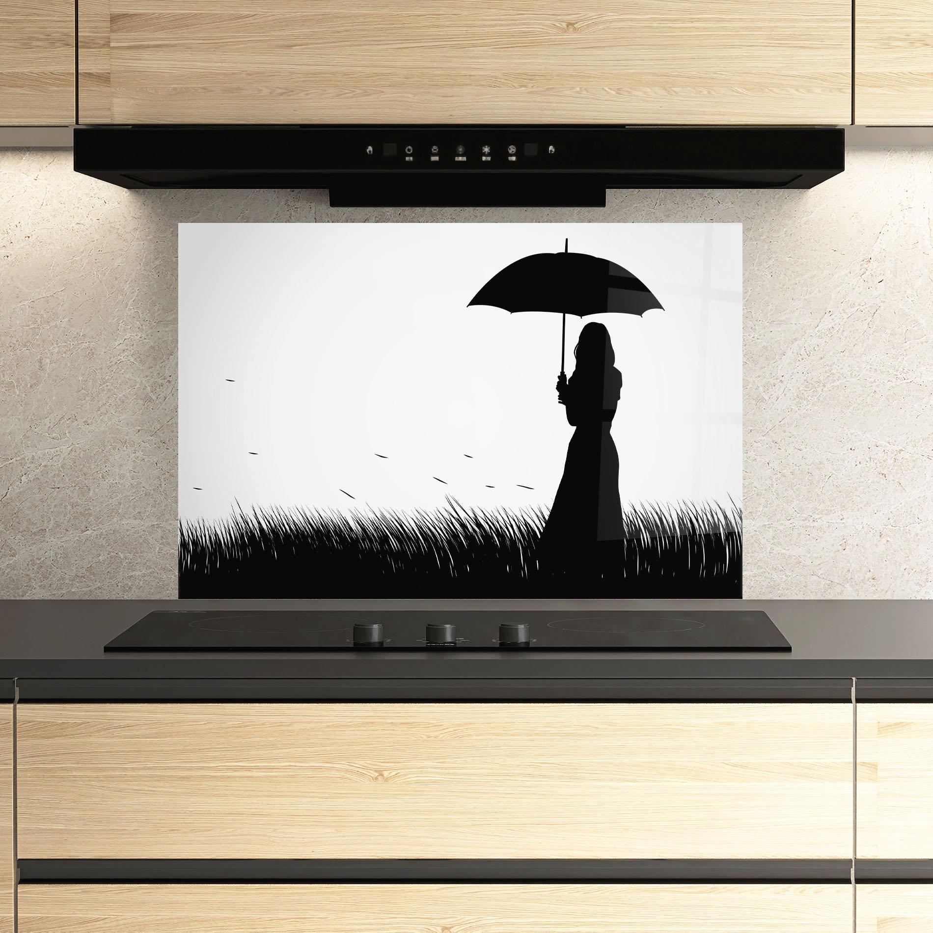 Küchenrückwand Glas Umbrella Girl mockup 3