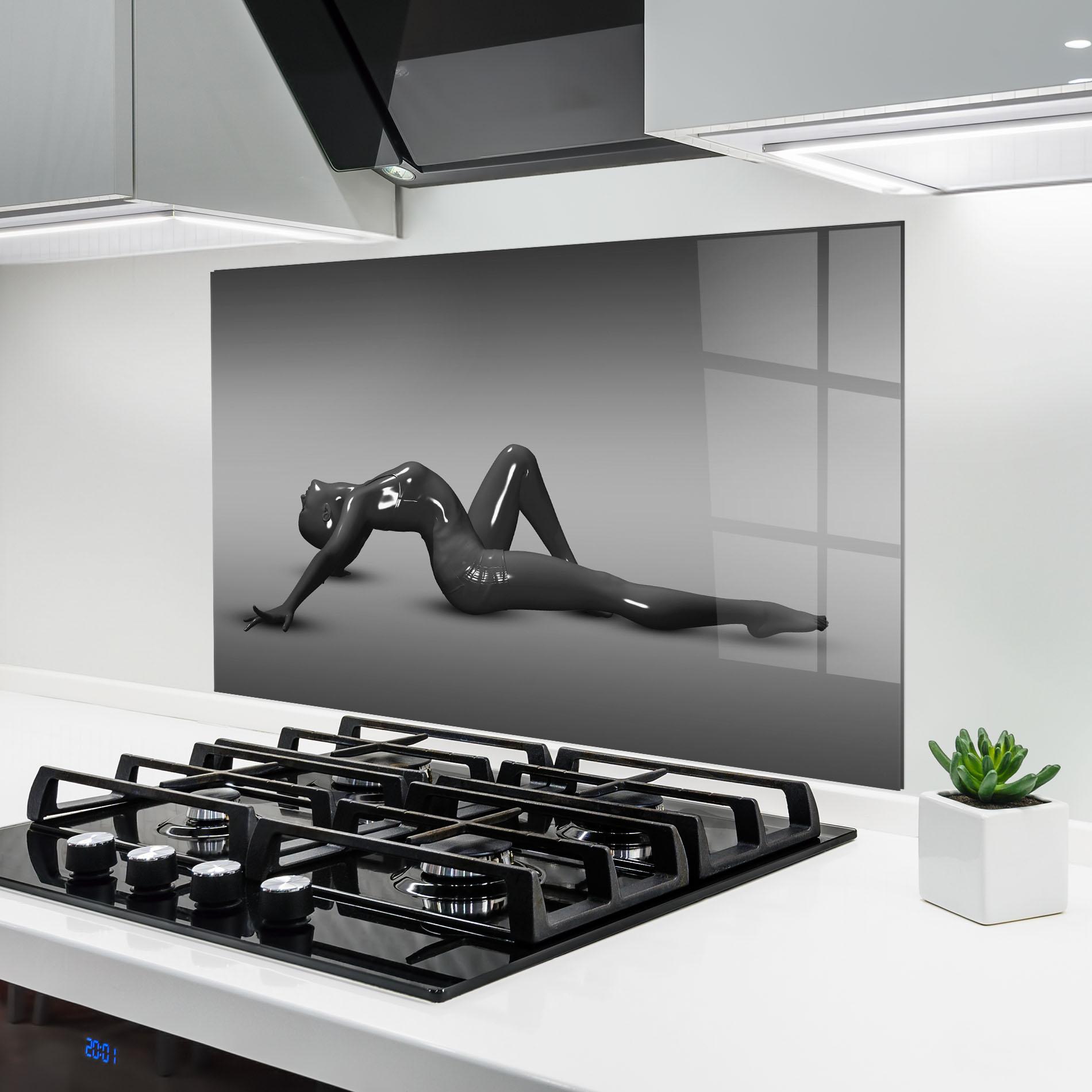 Küchenrückwand Glas 3d Black Female mockup 6