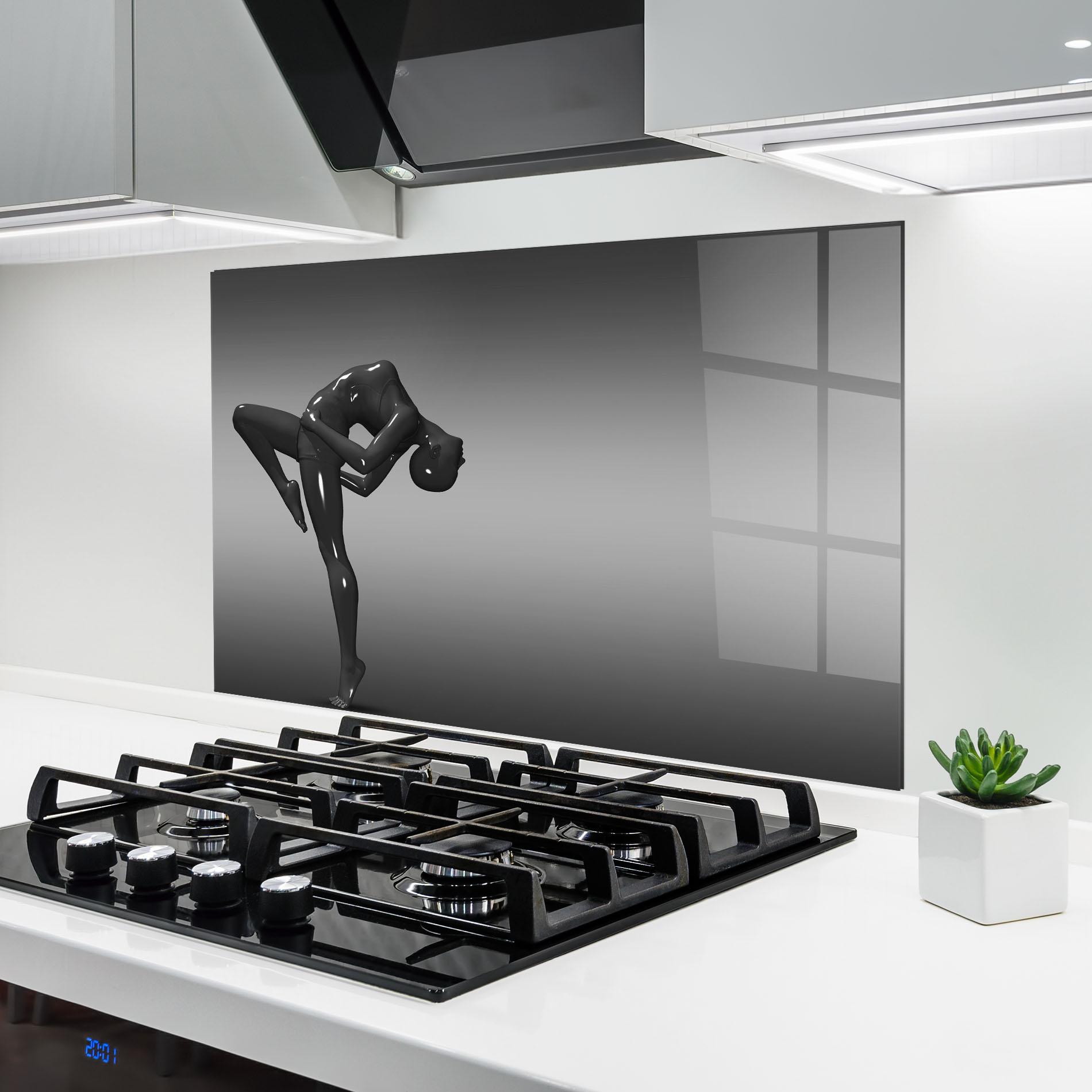 Küchenrückwand Glas Black Glossy Female Dancer mockup 6
