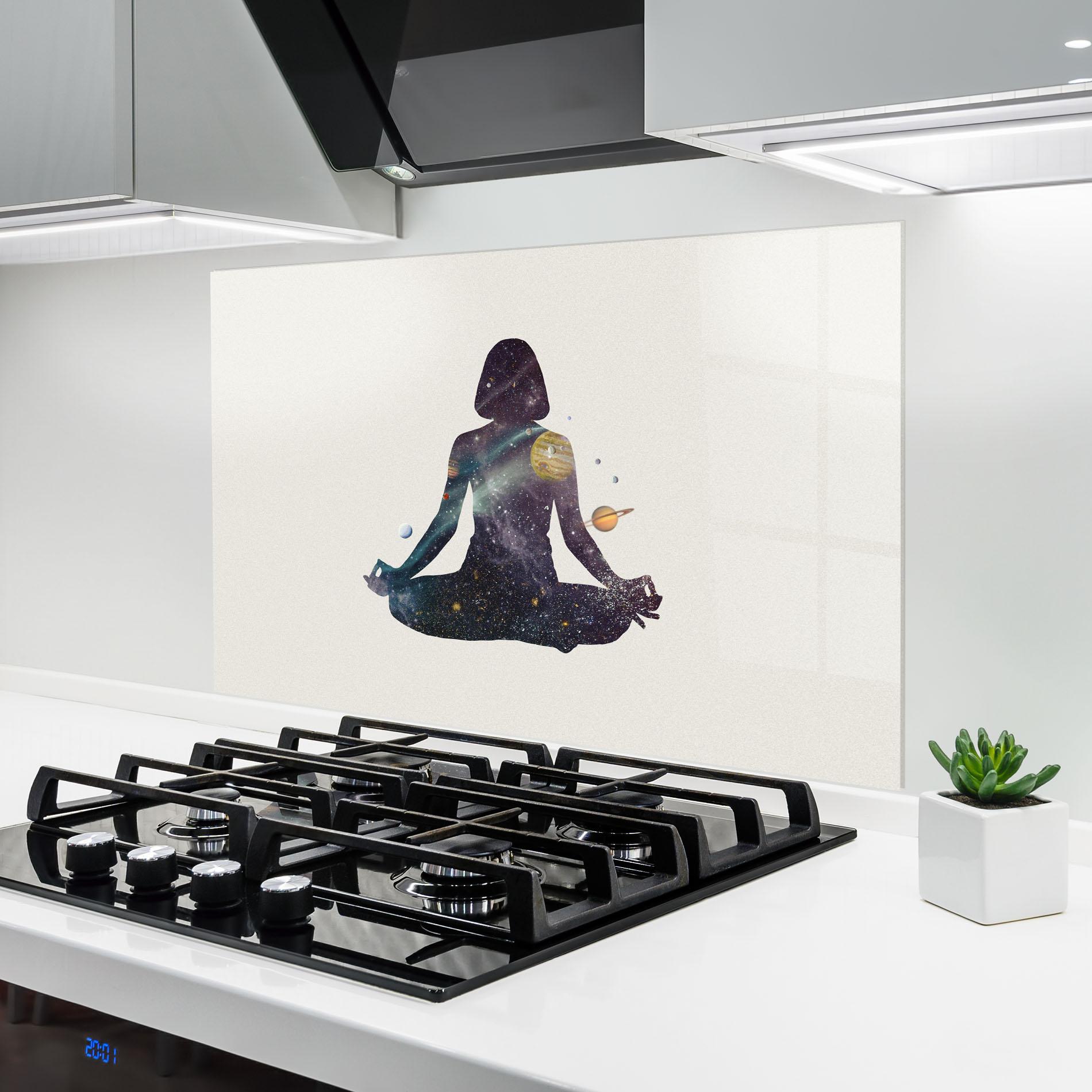 Küchenrückwand Glas Galaxy Woman Shilouette mockup 6