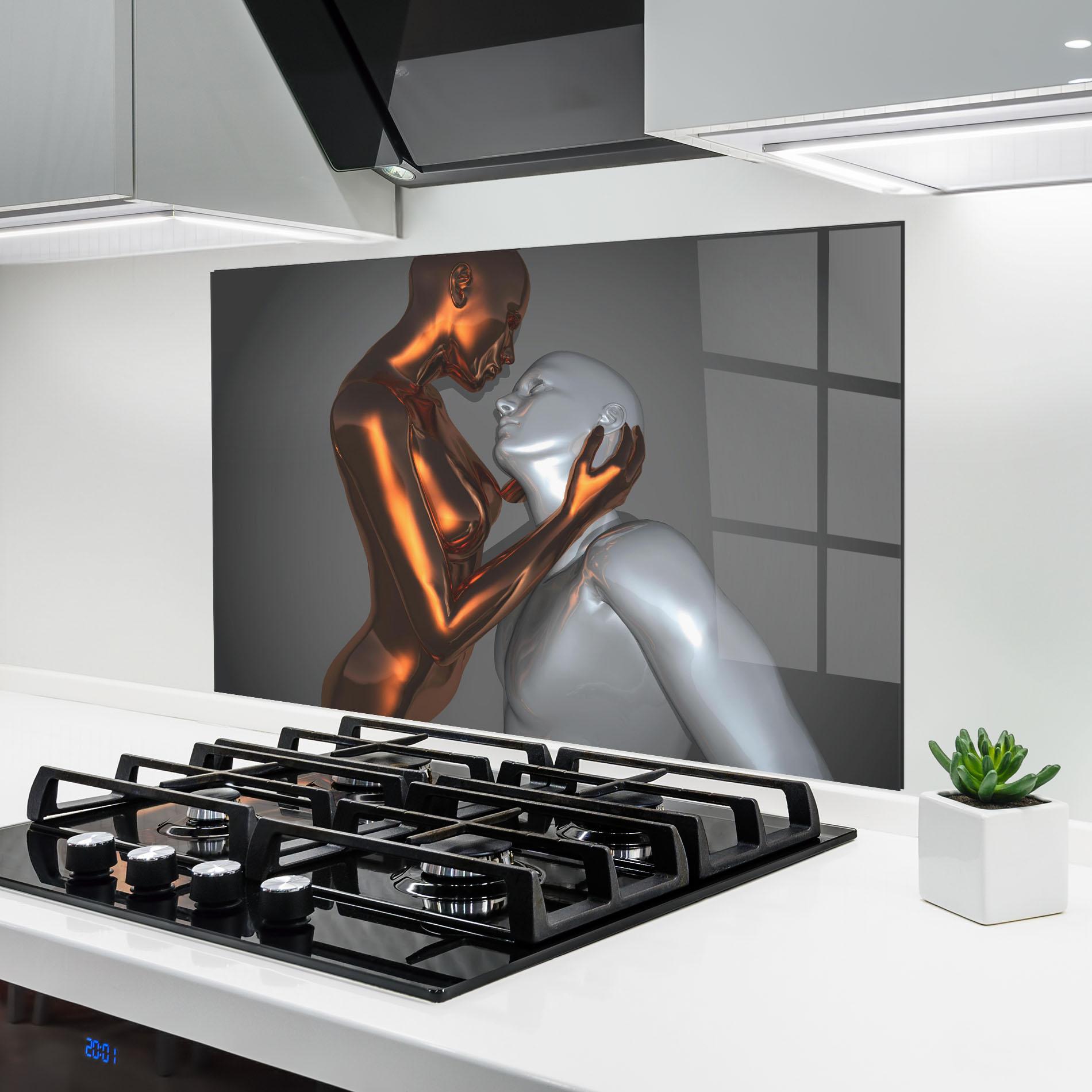 Küchenrückwand Glas Gold Silver Couple mockup 6