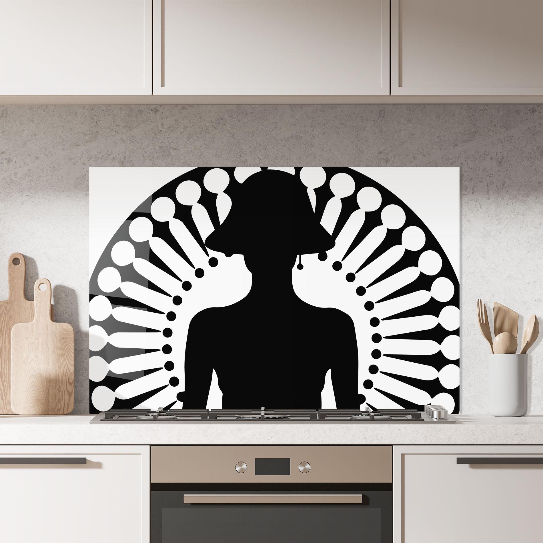 Küchenrückwand Glas Black Shilouette Lady mockup 7