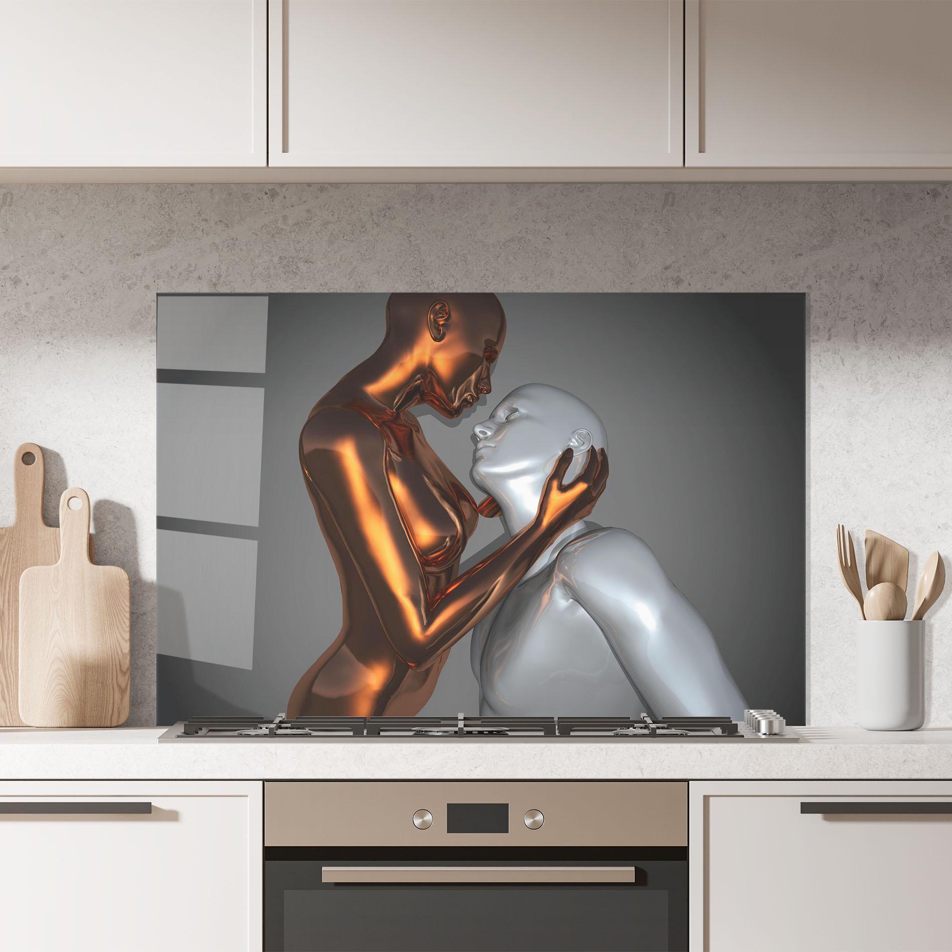 Küchenrückwand Glas Gold Silver Couple mockup 7