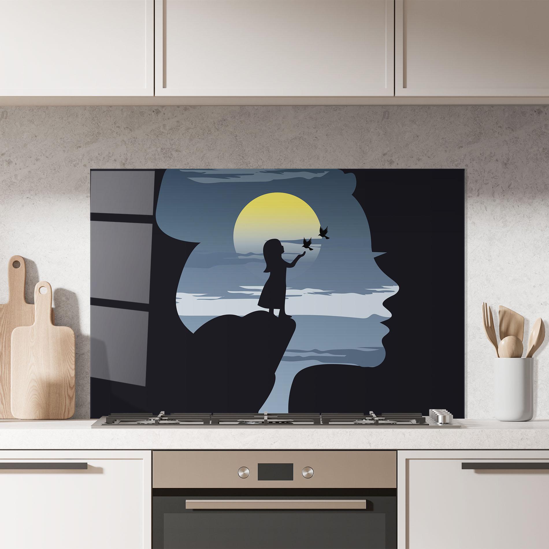 Küchenrückwand Glas Little Girl Birds mockup 7