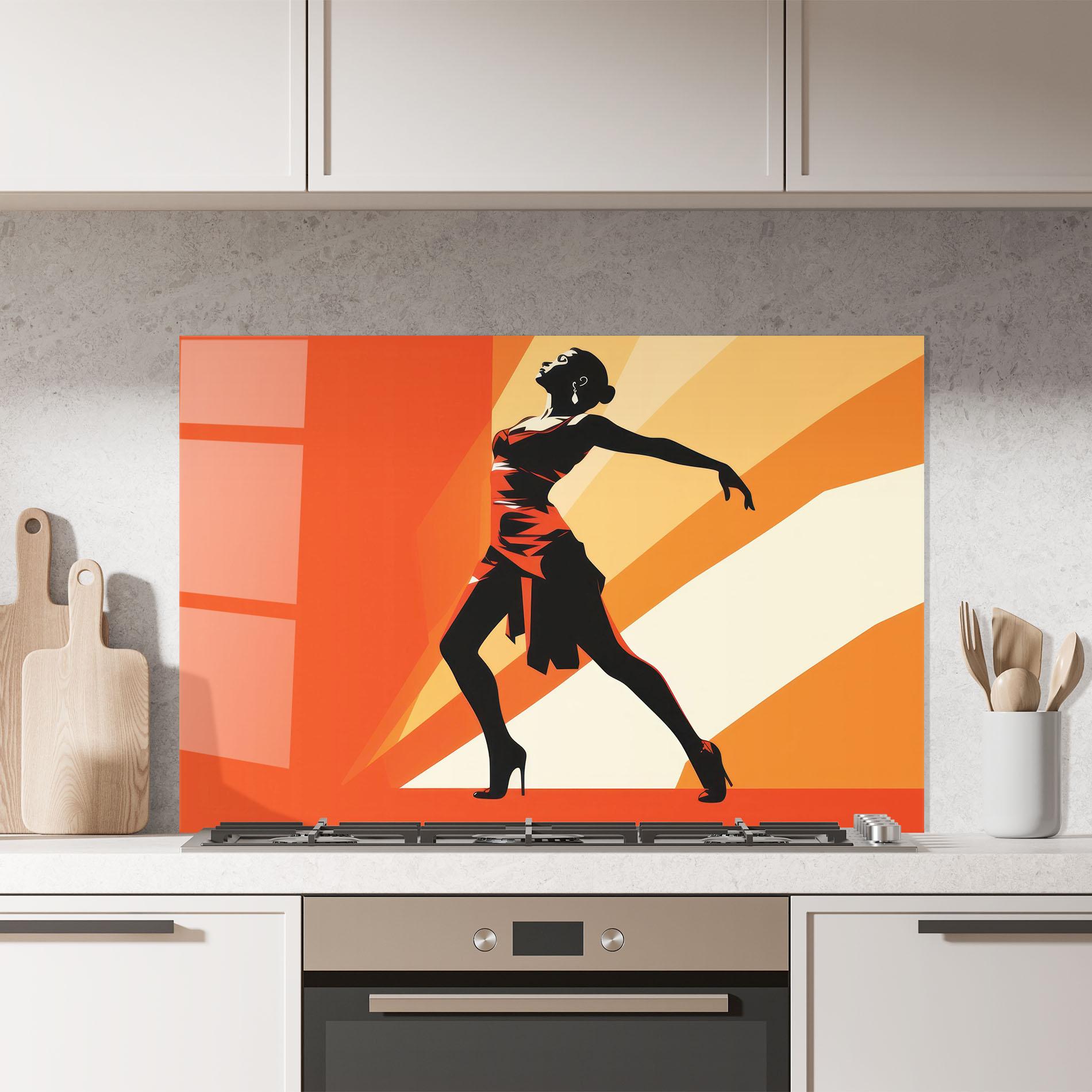 Küchenrückwand Glas Red Dress Shilouette mockup 7