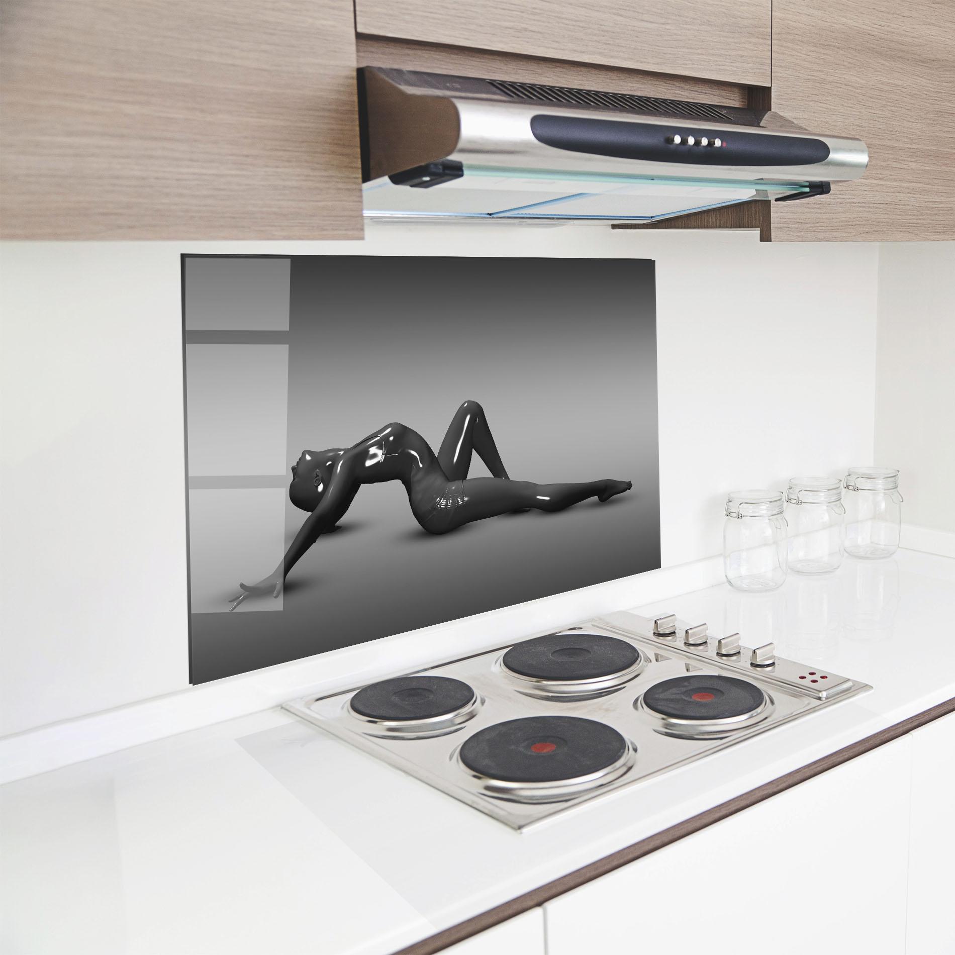 Küchenrückwand Glas 3d Black Female mockup 8