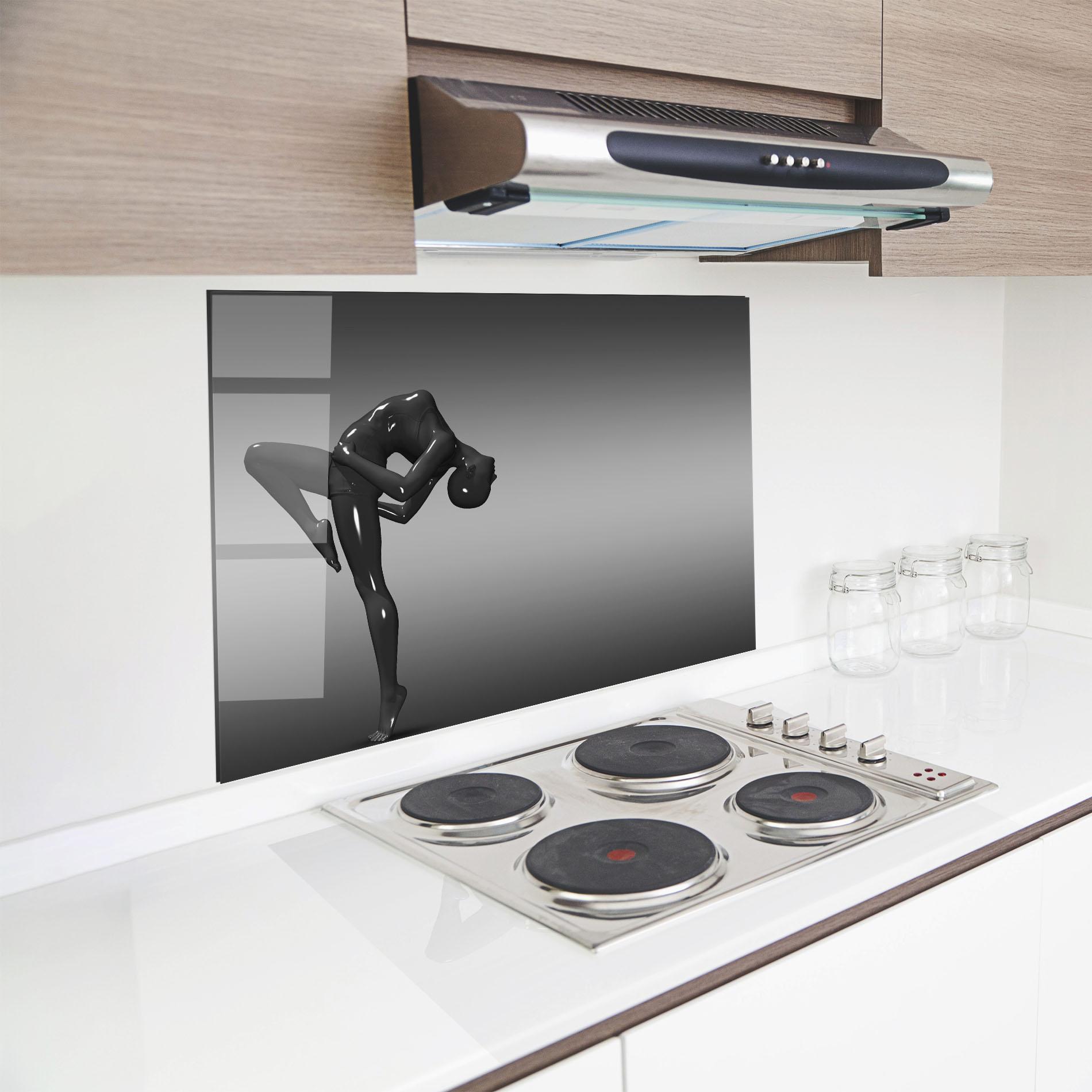 Küchenrückwand Glas Black Glossy Female Dancer mockup 8