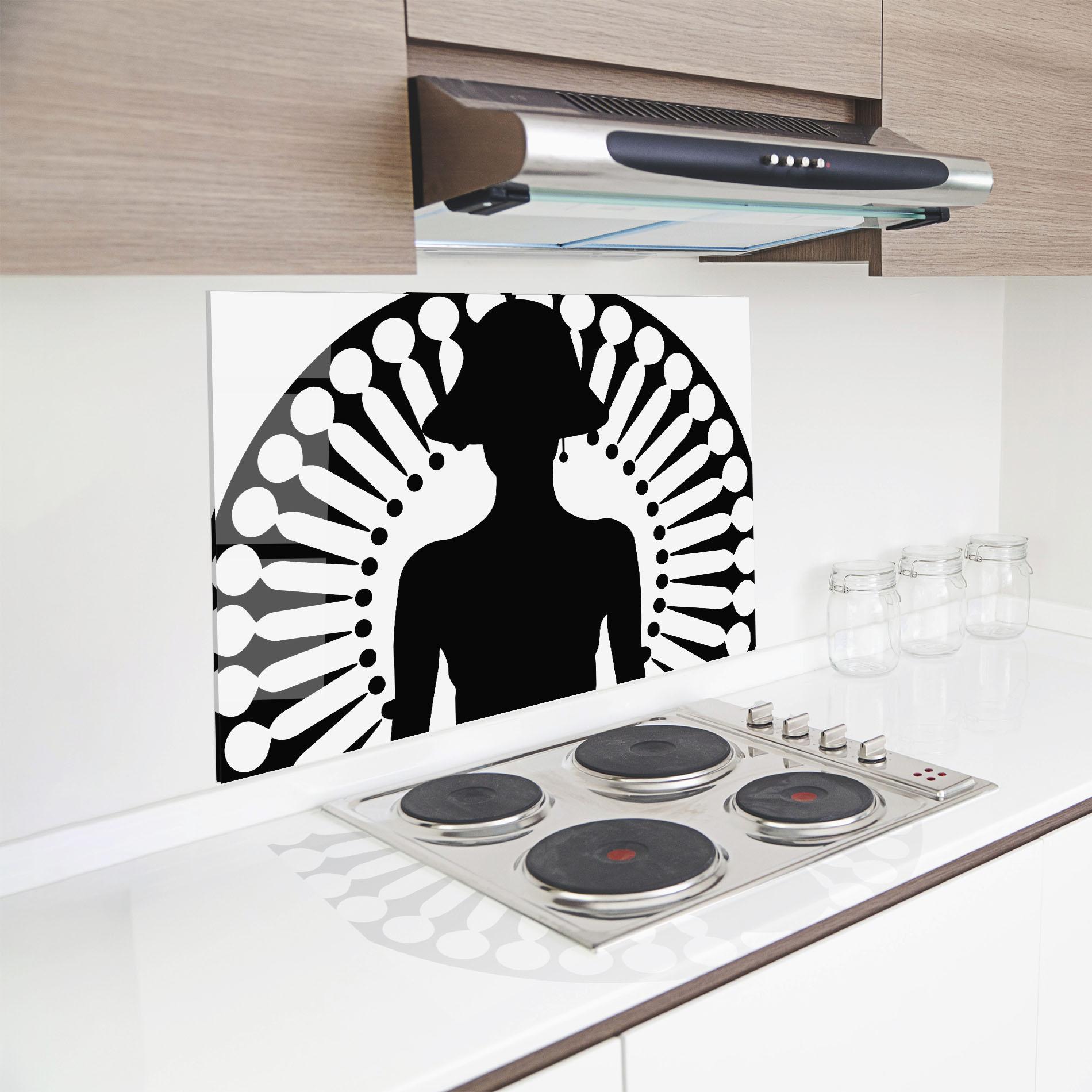Küchenrückwand Glas Black Shilouette Lady mockup 8