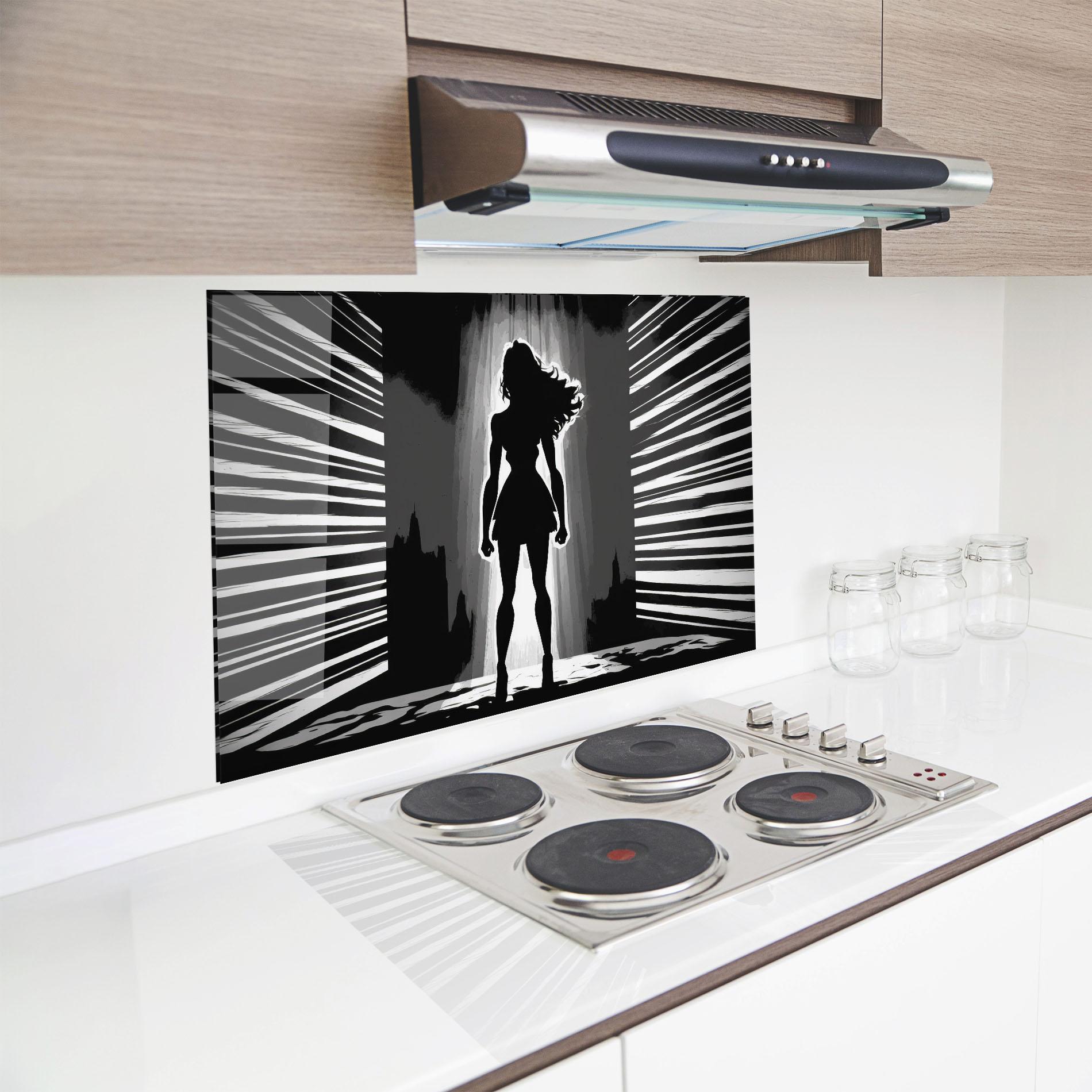 Küchenrückwand Glas Dark Girl Power mockup 8