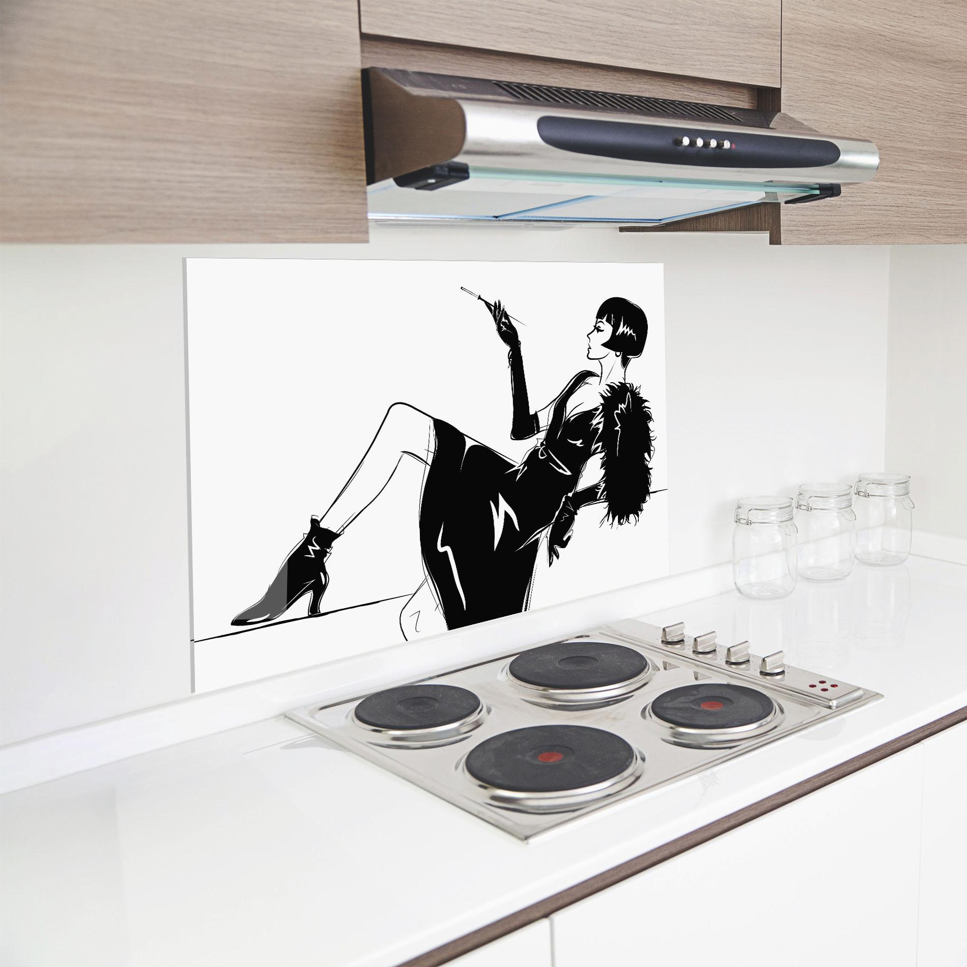 Küchenrückwand Glas Fashion Shilouette mockup 8