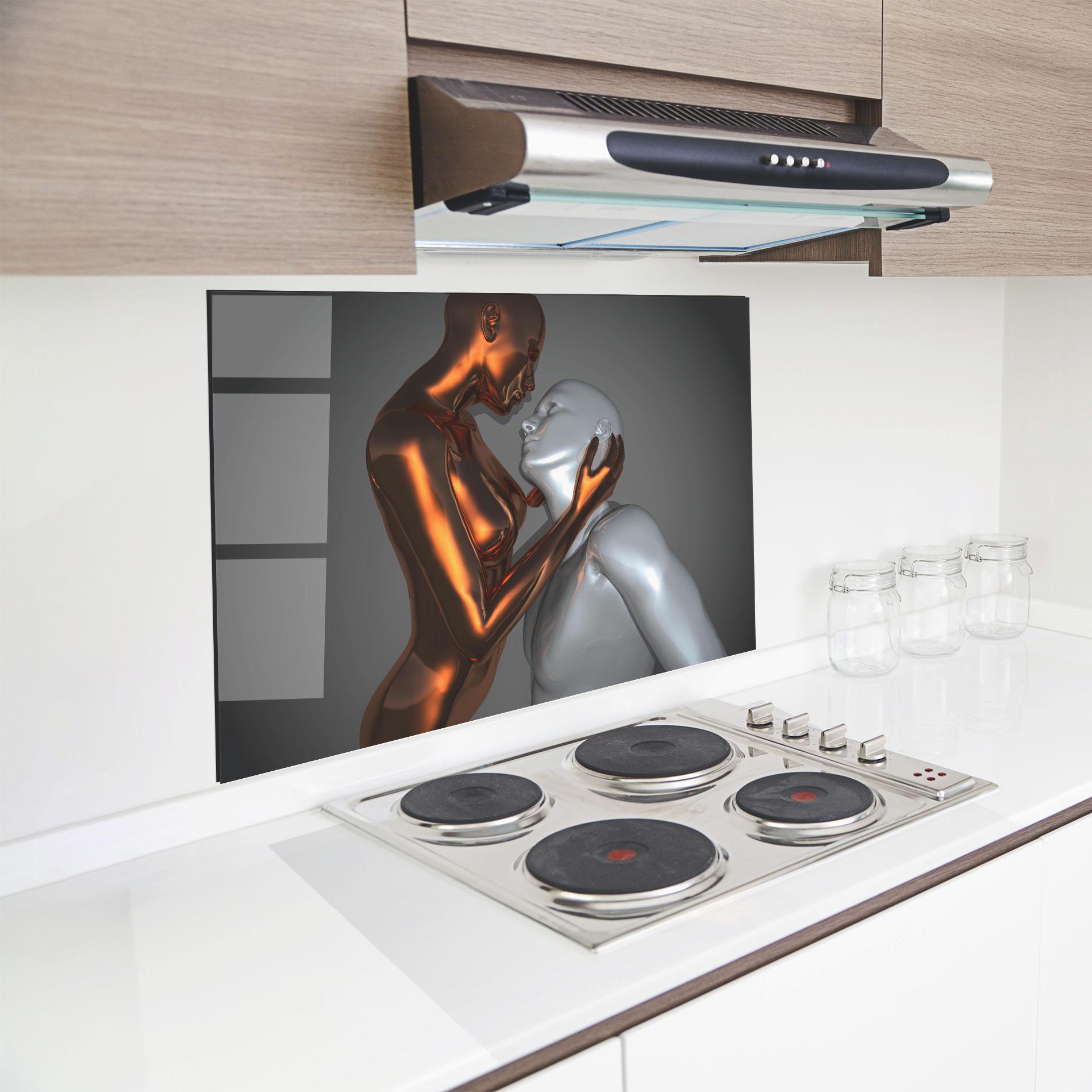 Küchenrückwand Glas Gold Silver Couple mockup 8