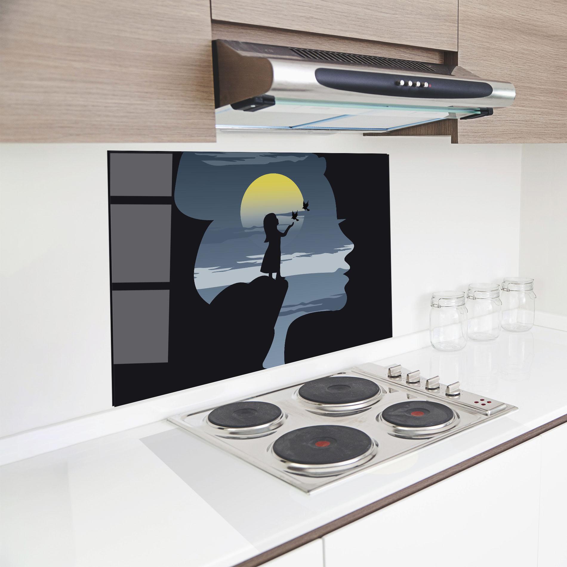 Küchenrückwand Glas Little Girl Birds mockup 8