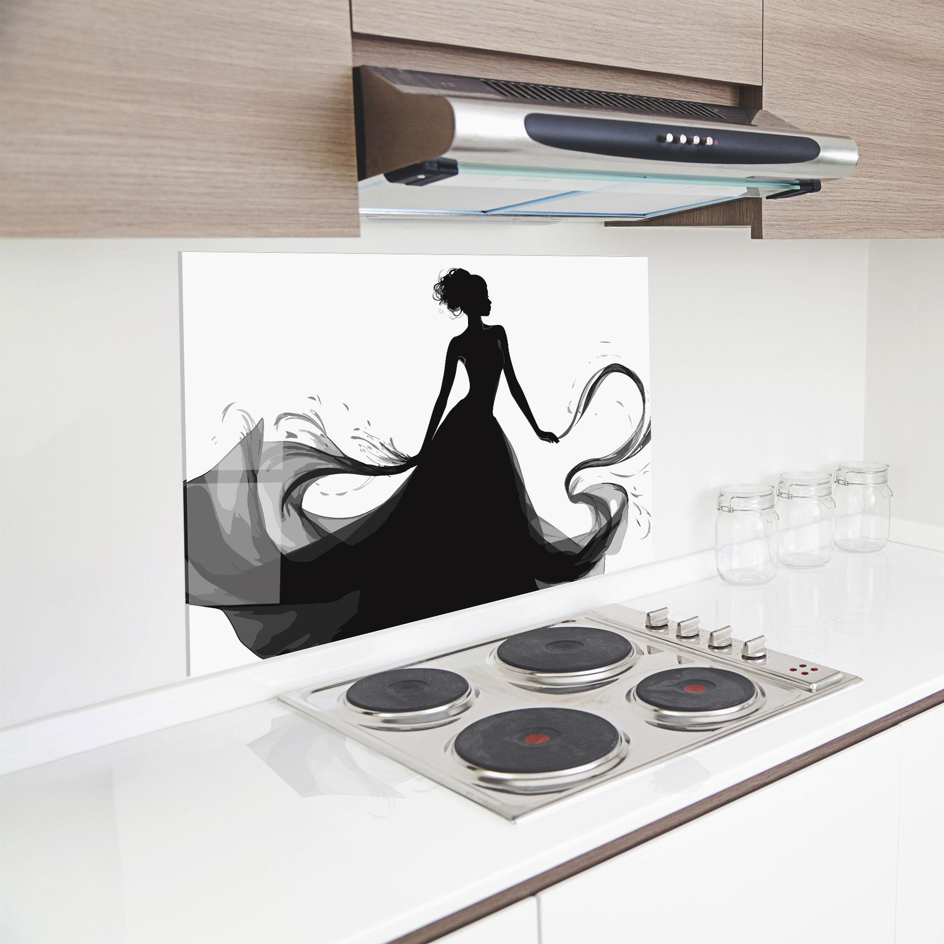 Küchenrückwand Glas Pretty Black Dress mockup 8
