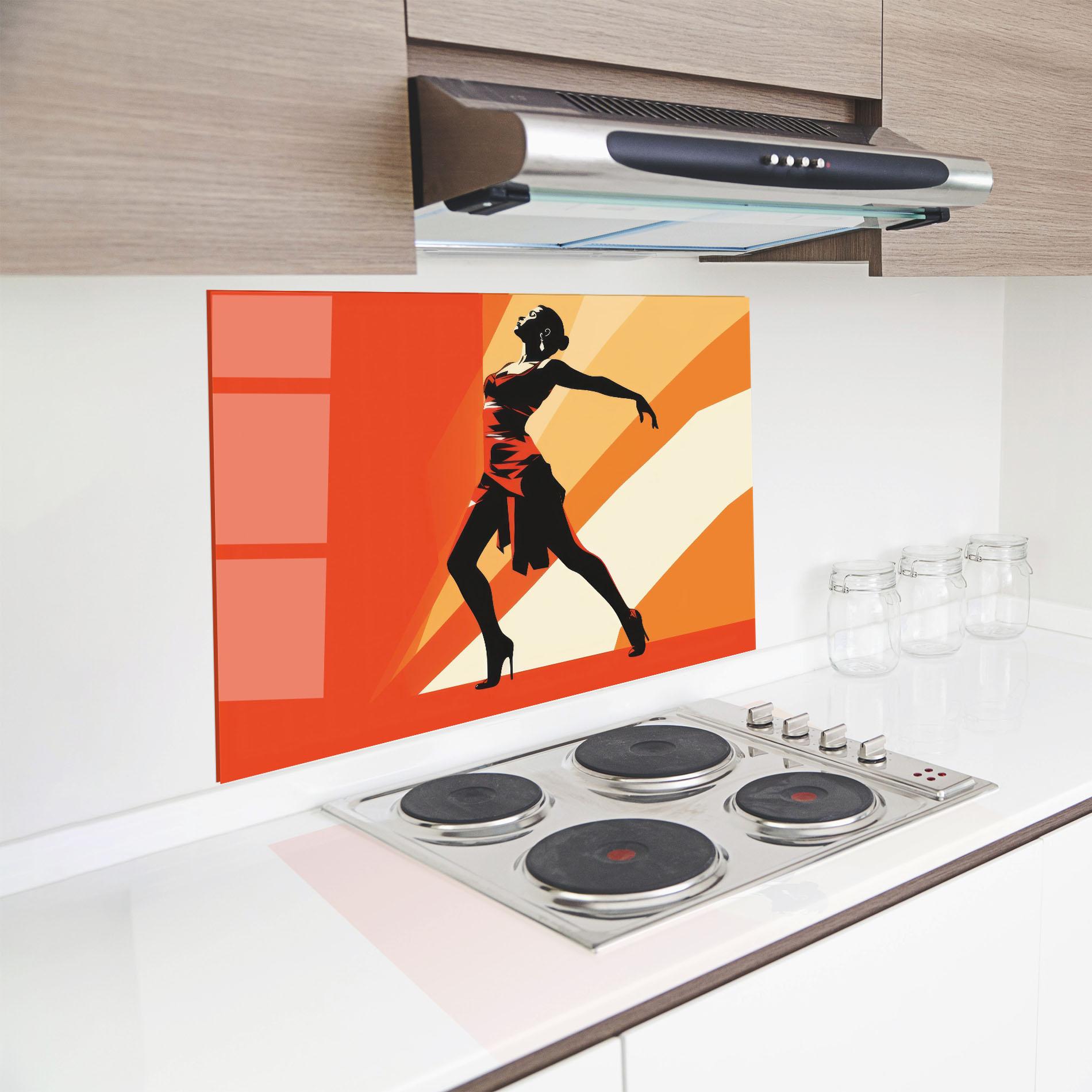 Küchenrückwand Glas Red Dress Shilouette mockup 8