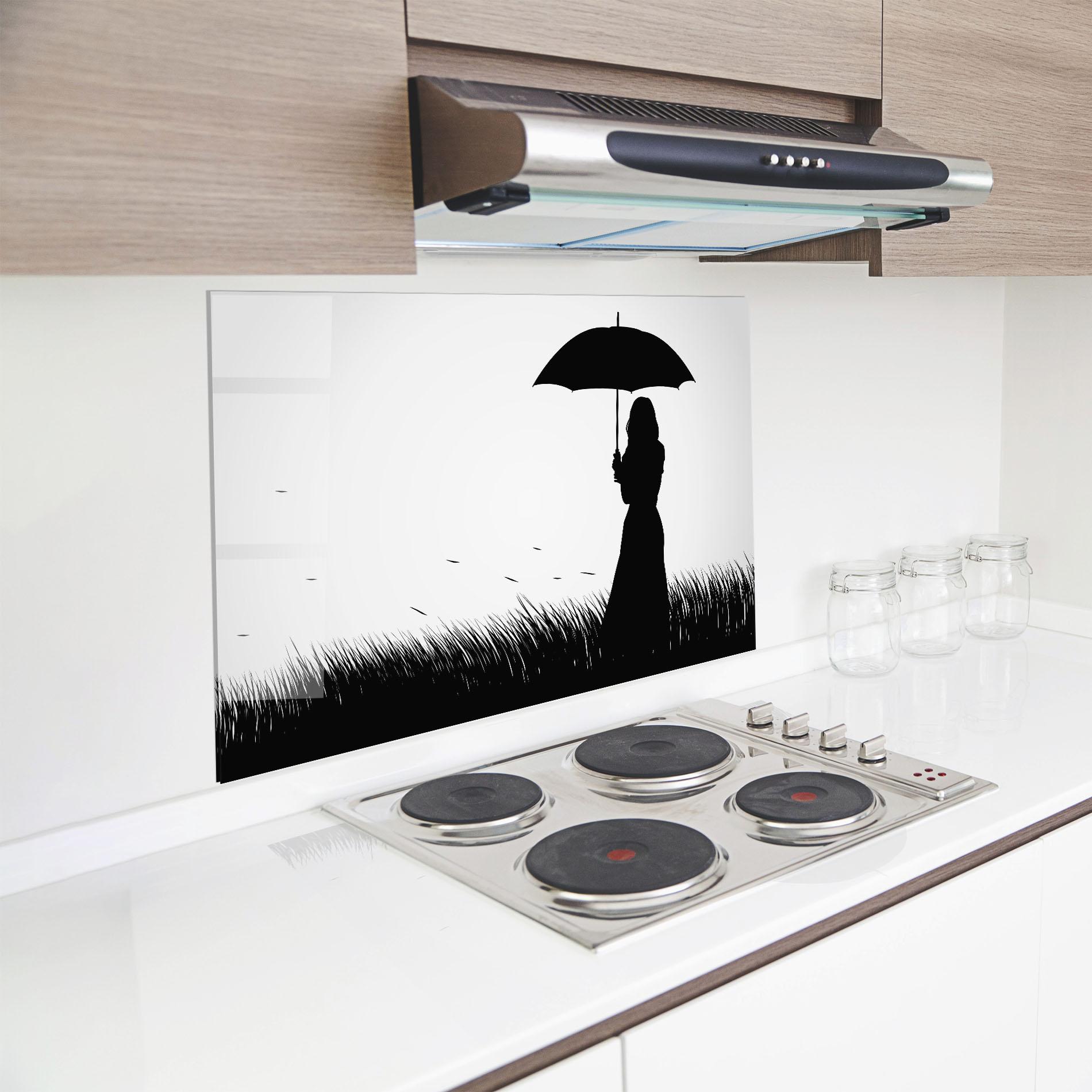 Küchenrückwand Glas Umbrella Girl mockup 8
