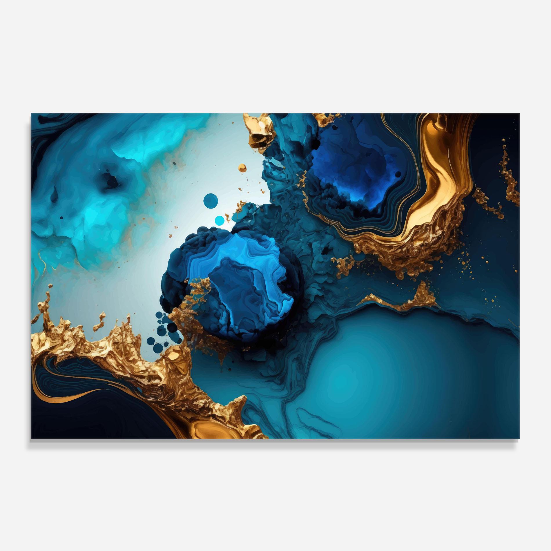 Küchenrückwand Glas Blue Gold Wave mockup 0