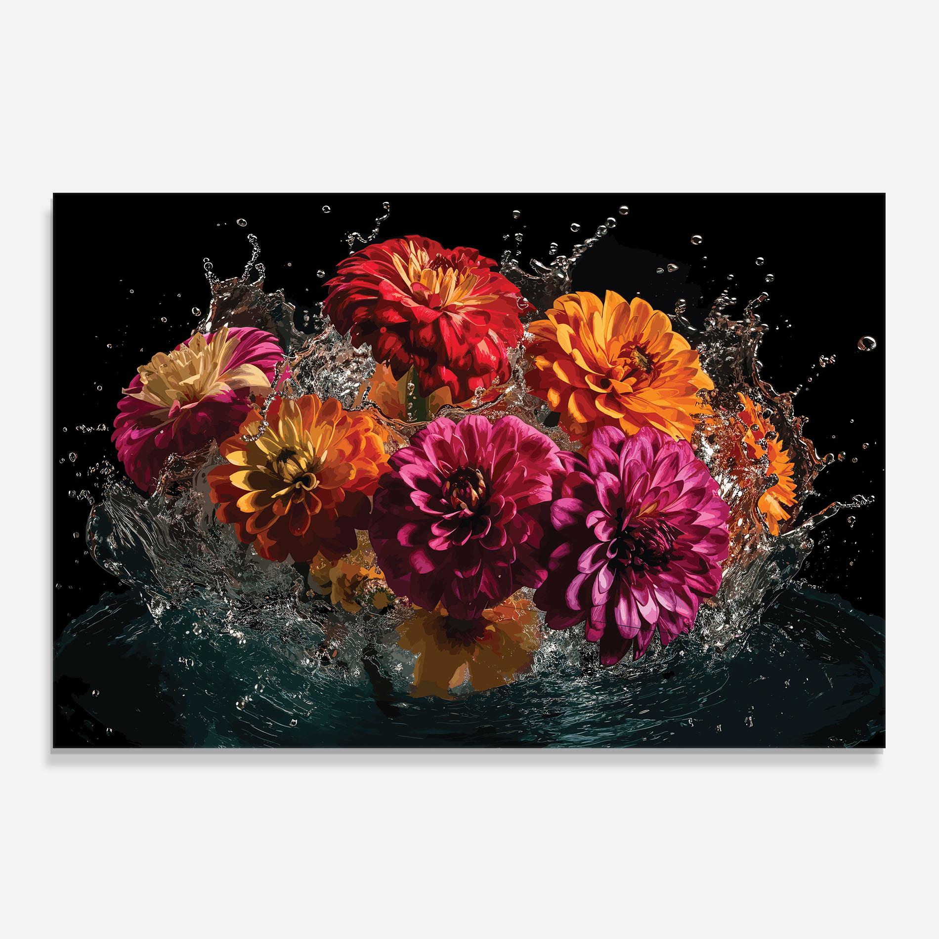 Küchenrückwand Glas Flower Water Splash mockup 0