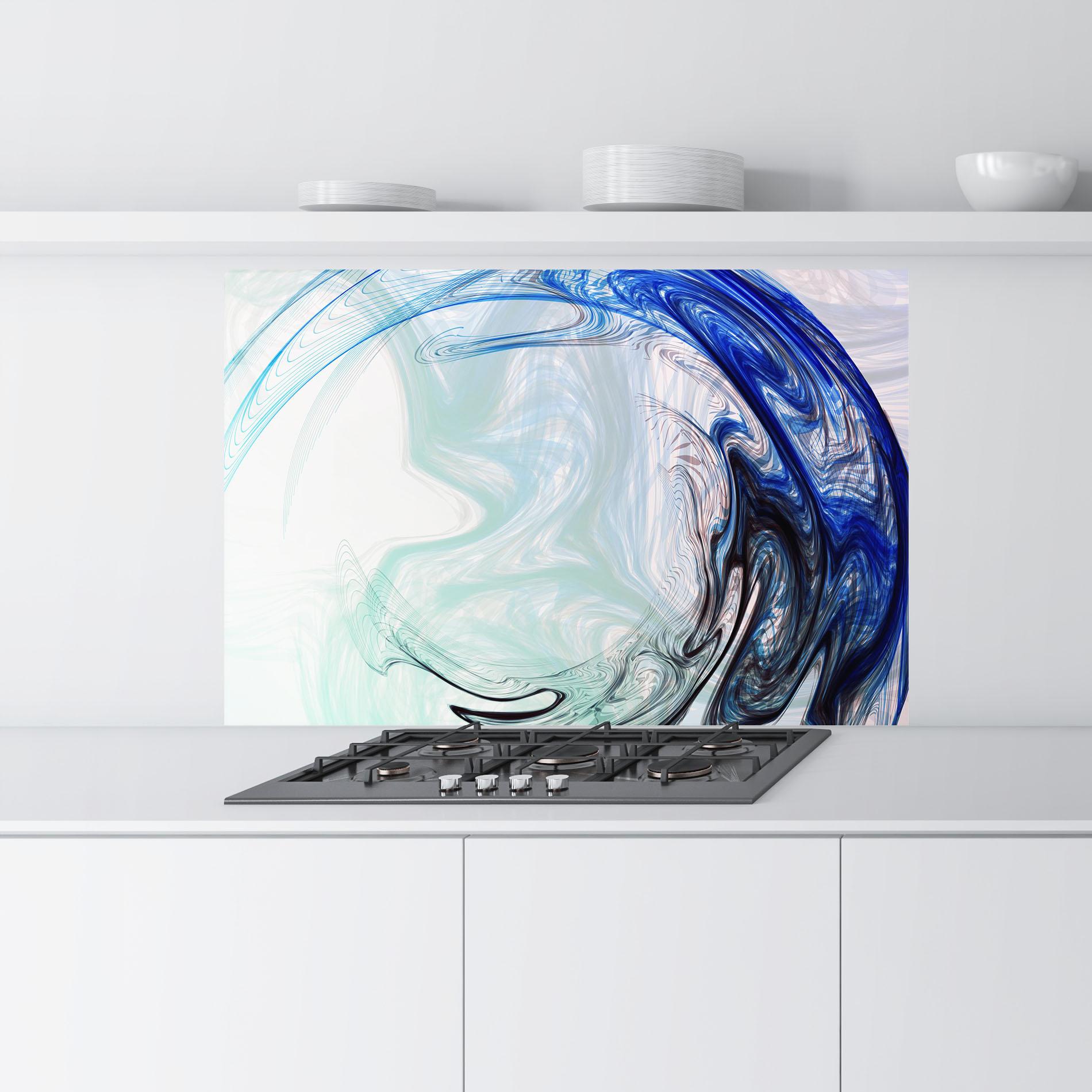 Küchenrückwand Glas Blue Black Art mockup 9
