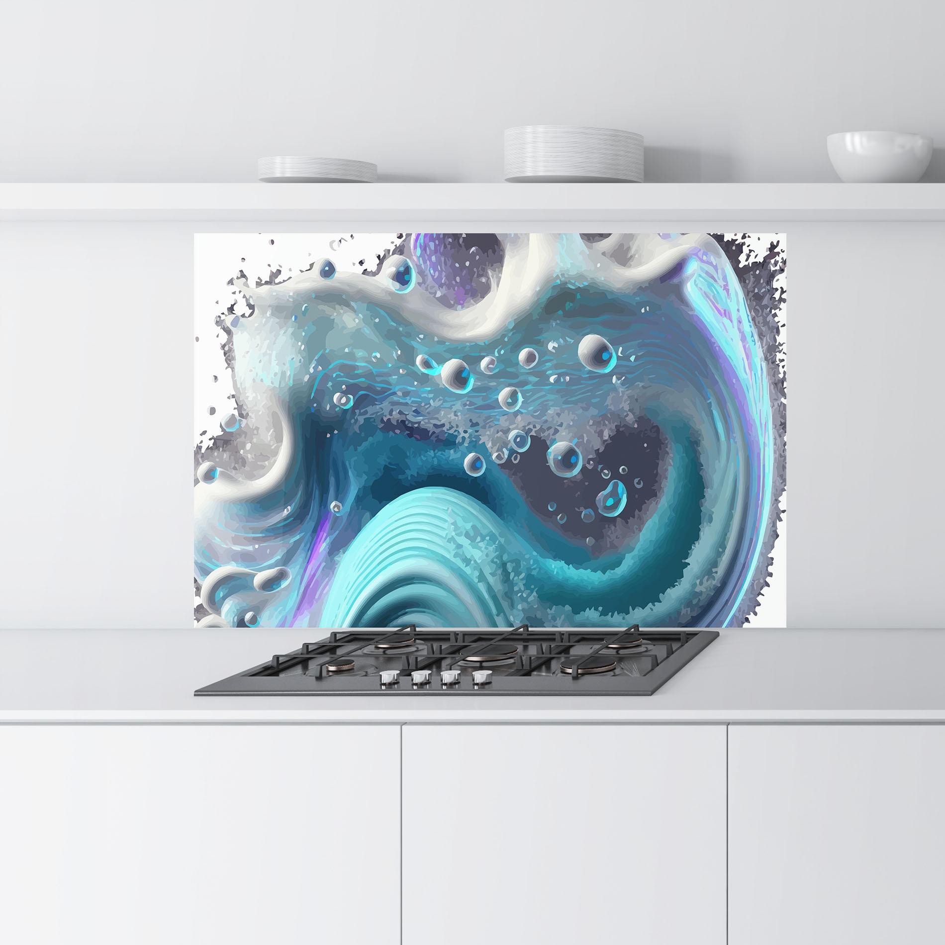 Küchenrückwand Glas Blue Purple Water mockup 9