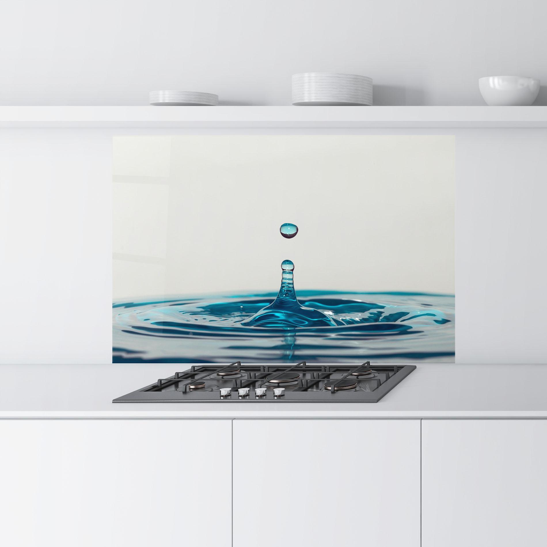 Küchenrückwand Glas Blue Water Drop mockup 9