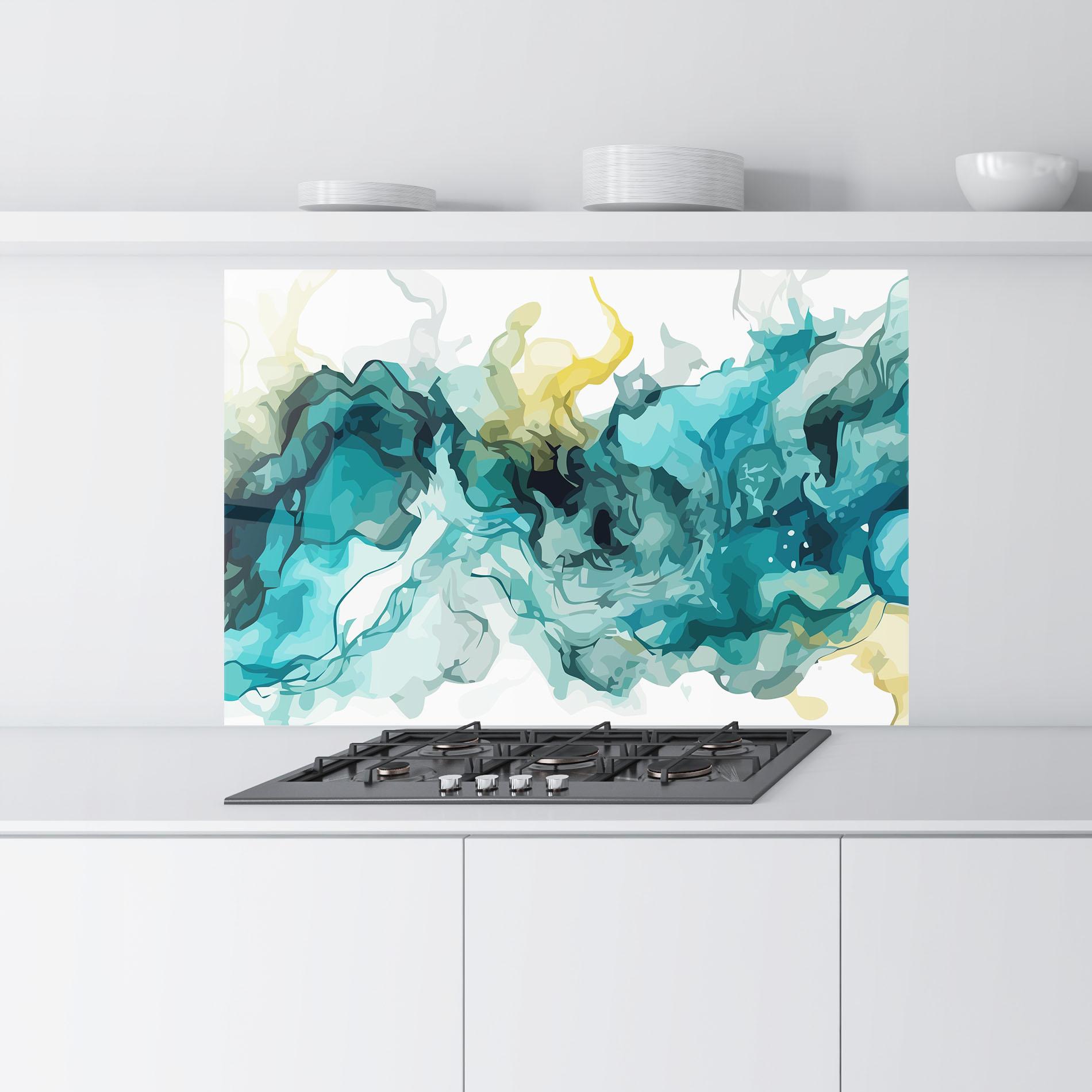 Küchenrückwand Glas Blue Yellow Art mockup 9
