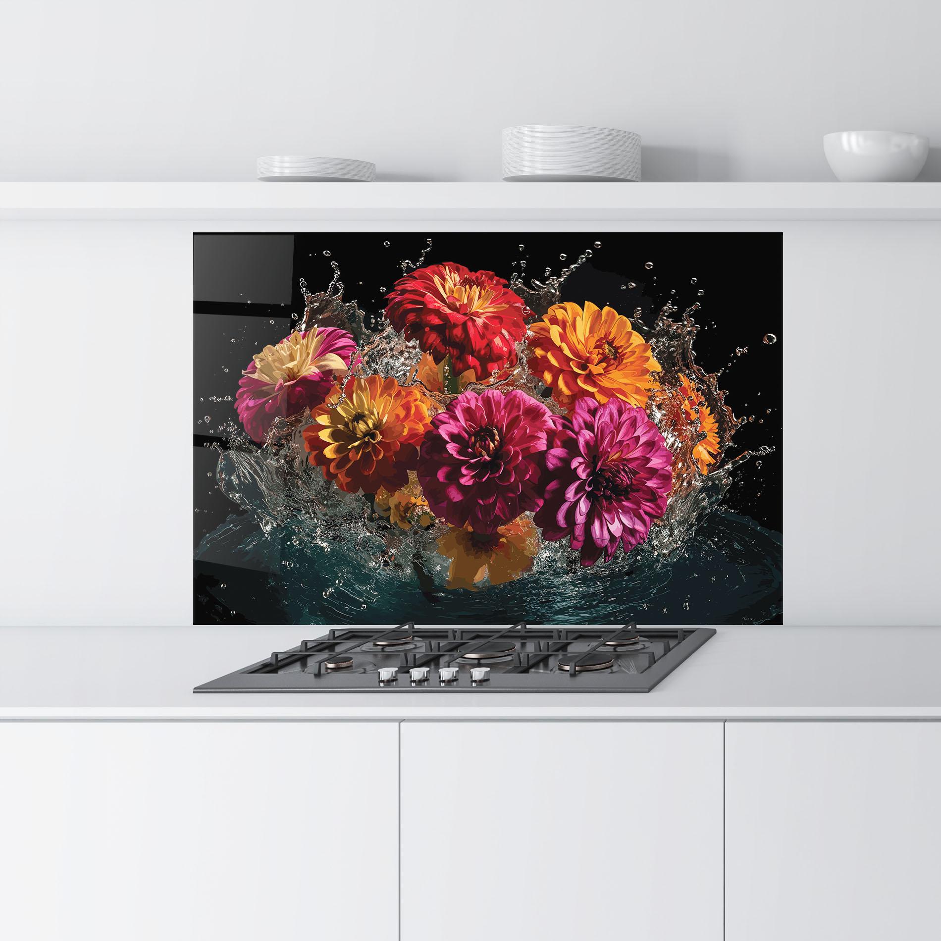 Küchenrückwand Glas Flower Water Splash mockup 9