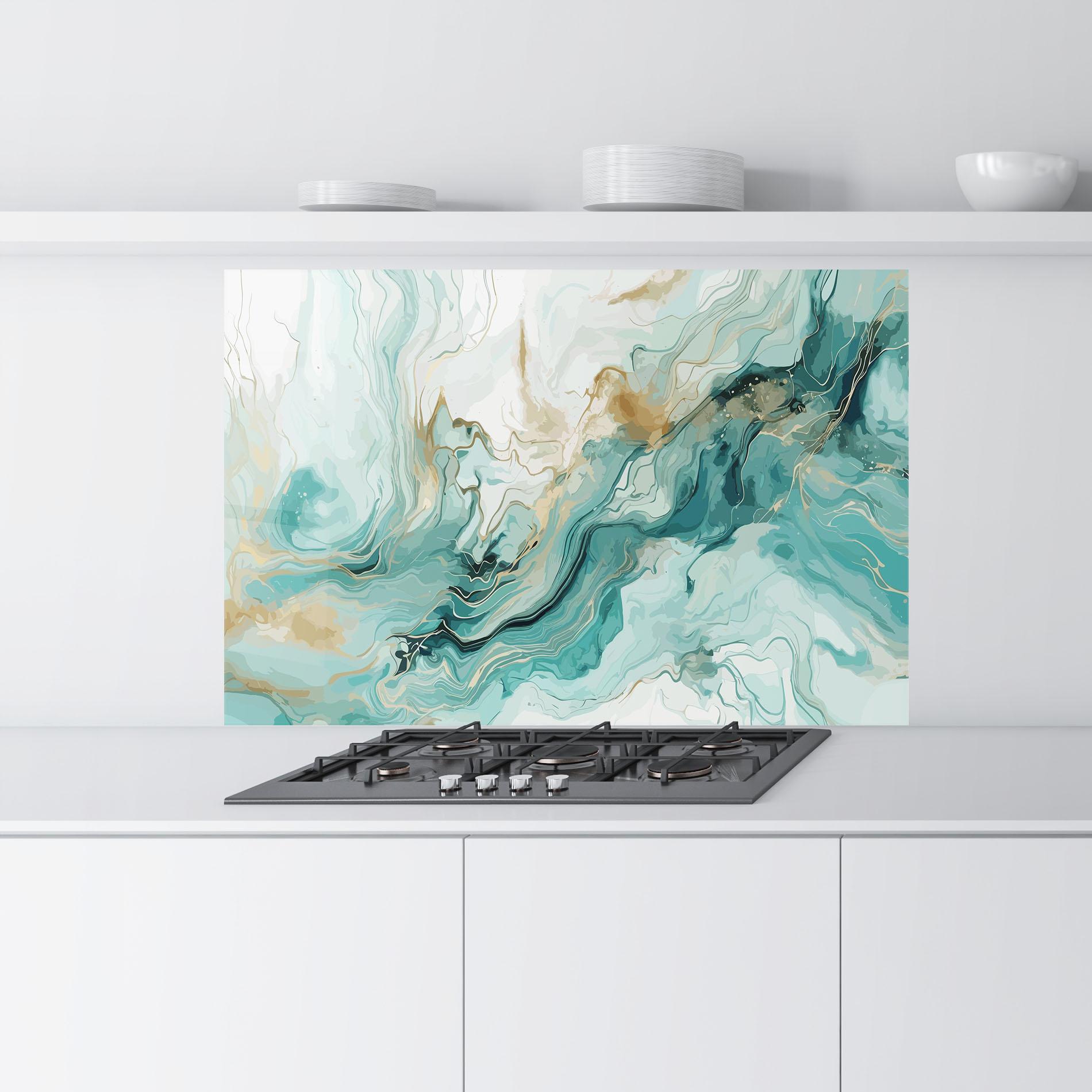 Küchenrückwand Glas Green Gold Water mockup 9