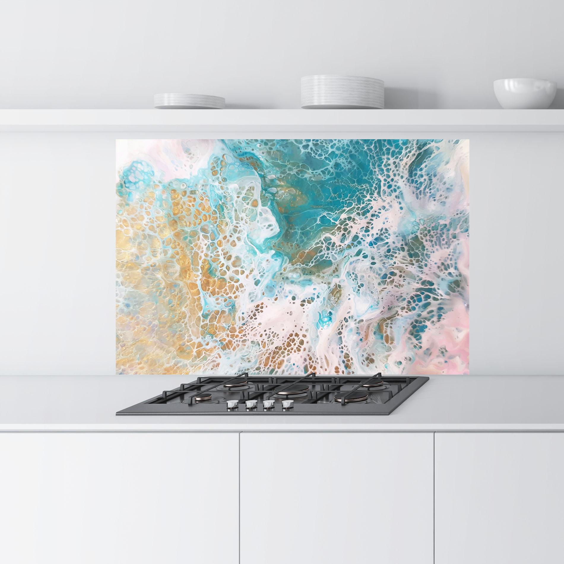 Küchenrückwand Glas Ocean Gold Blue mockup 9