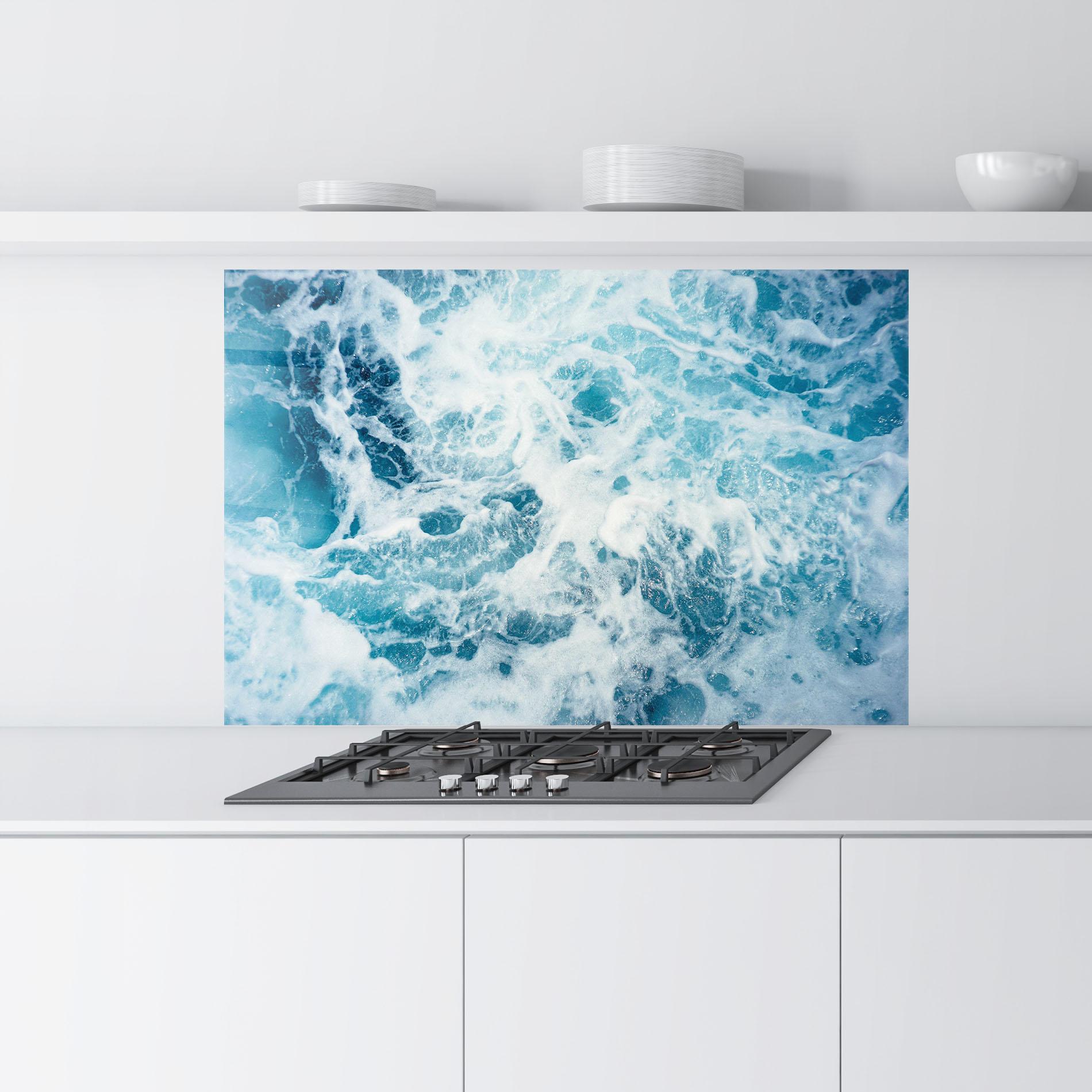 Küchenrückwand Glas White Water Wave mockup 9
