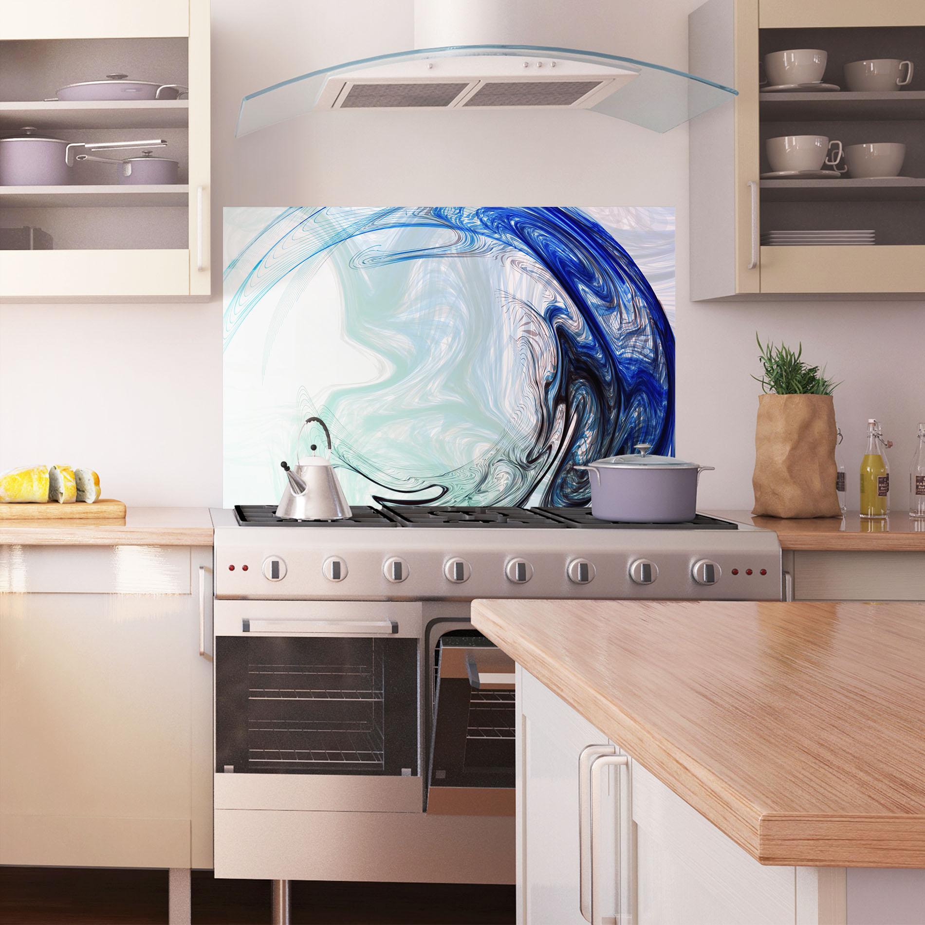 Küchenrückwand Glas Blue Black Art mockup 1