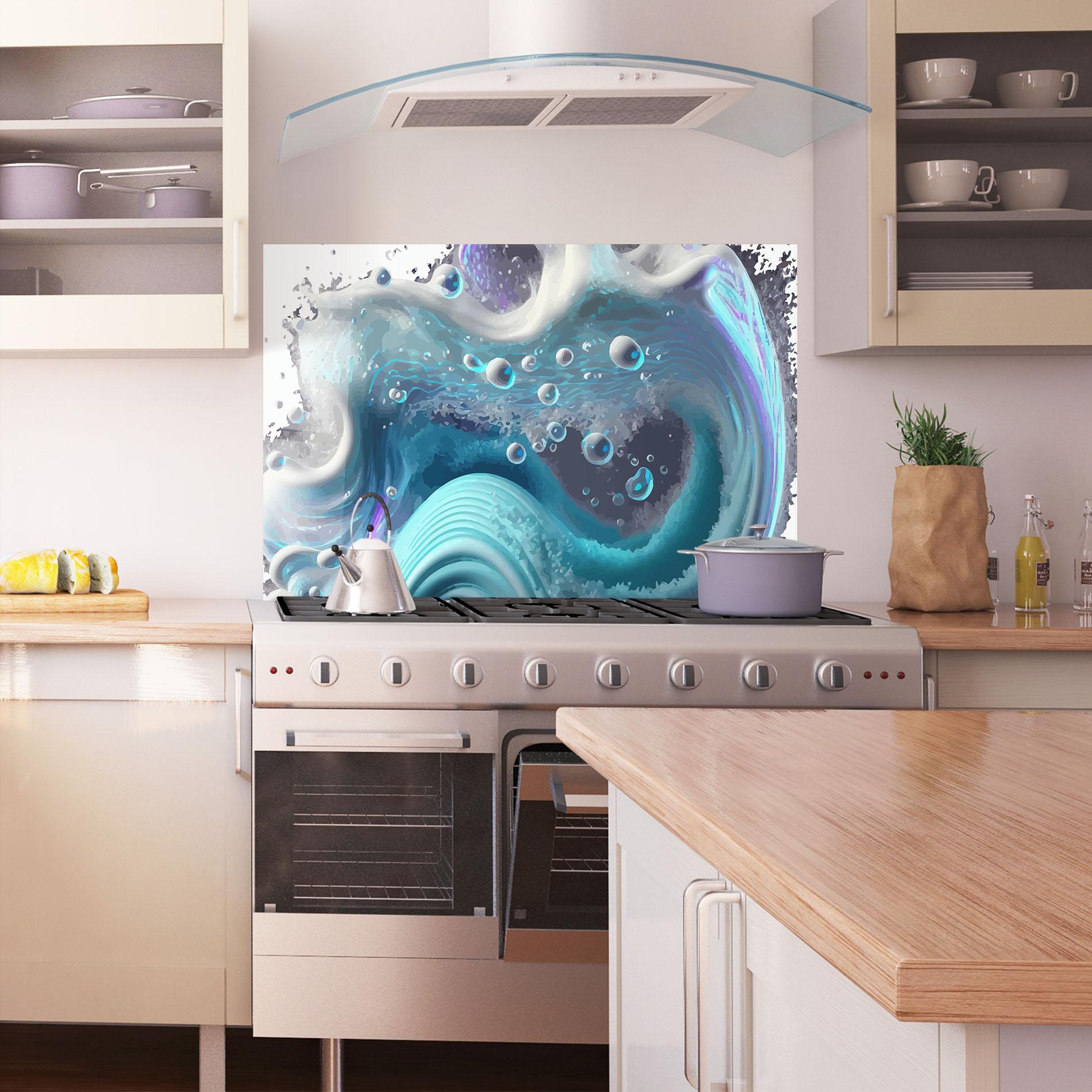 Küchenrückwand Glas Blue Purple Water mockup 1