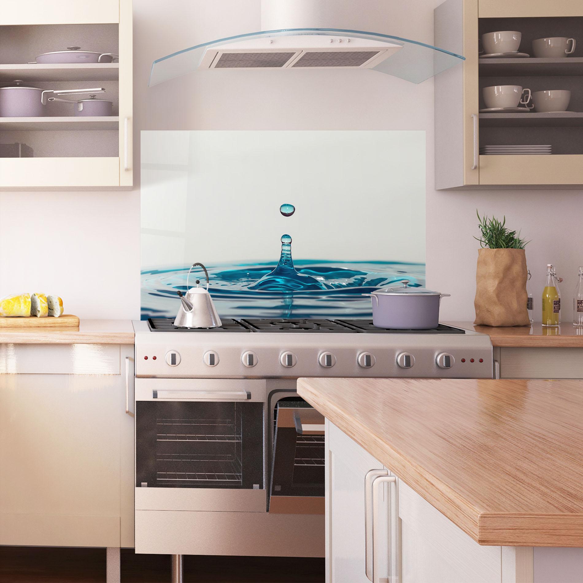 Küchenrückwand Glas Blue Water Drop mockup 1