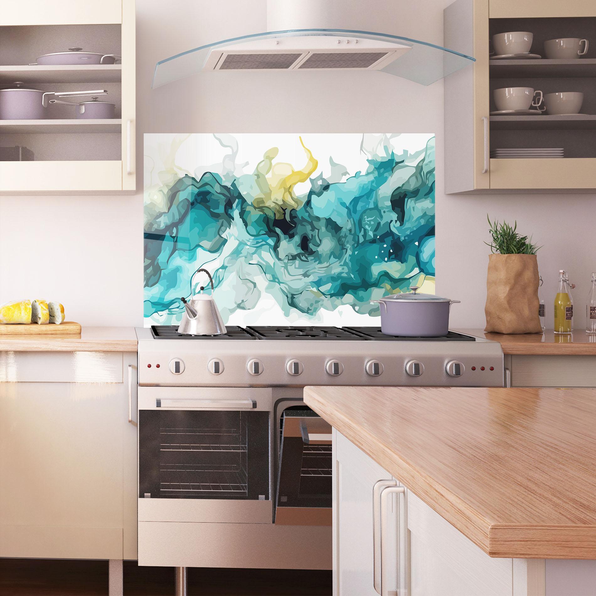 Küchenrückwand Glas Blue Yellow Art mockup 1