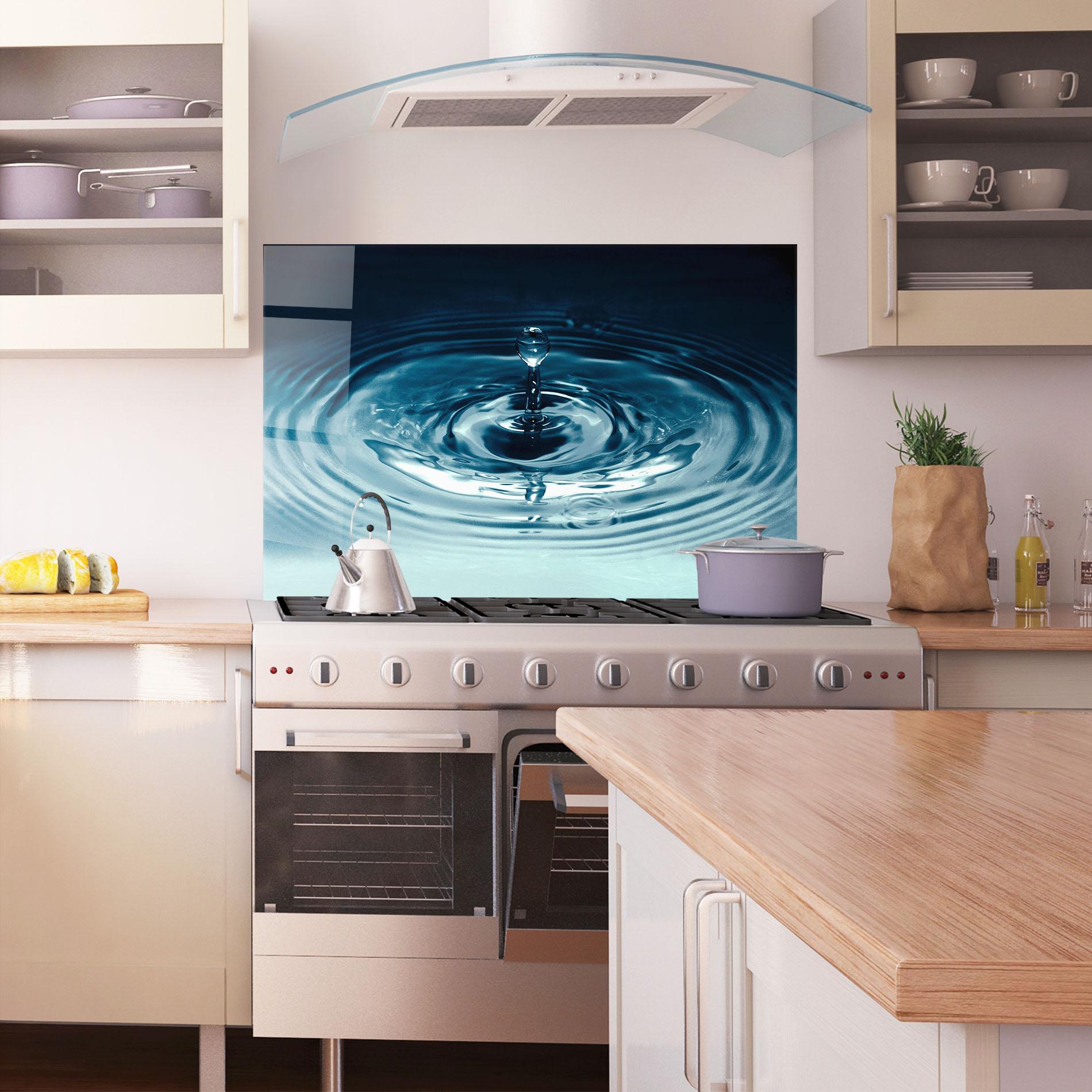 Küchenrückwand Glas Dark Blue Drop mockup 1