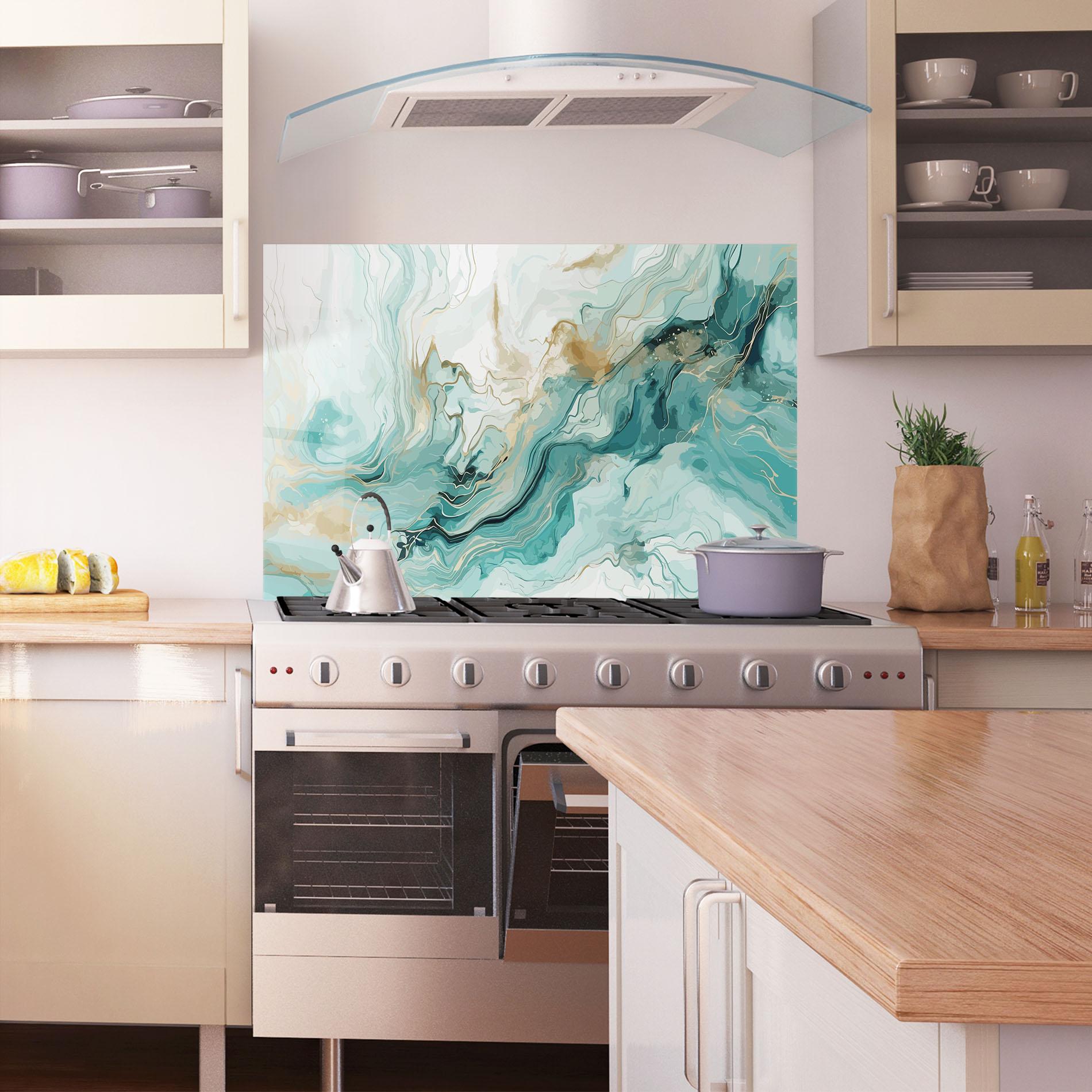 Küchenrückwand Glas Green Gold Water mockup 1