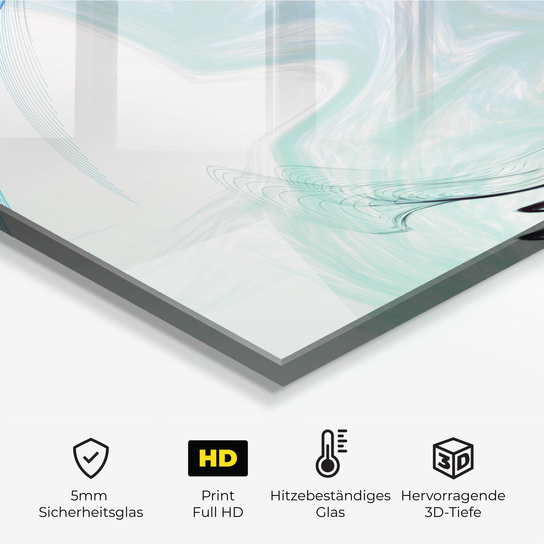 Küchenrückwand Glas Blue Black Art mockup 2