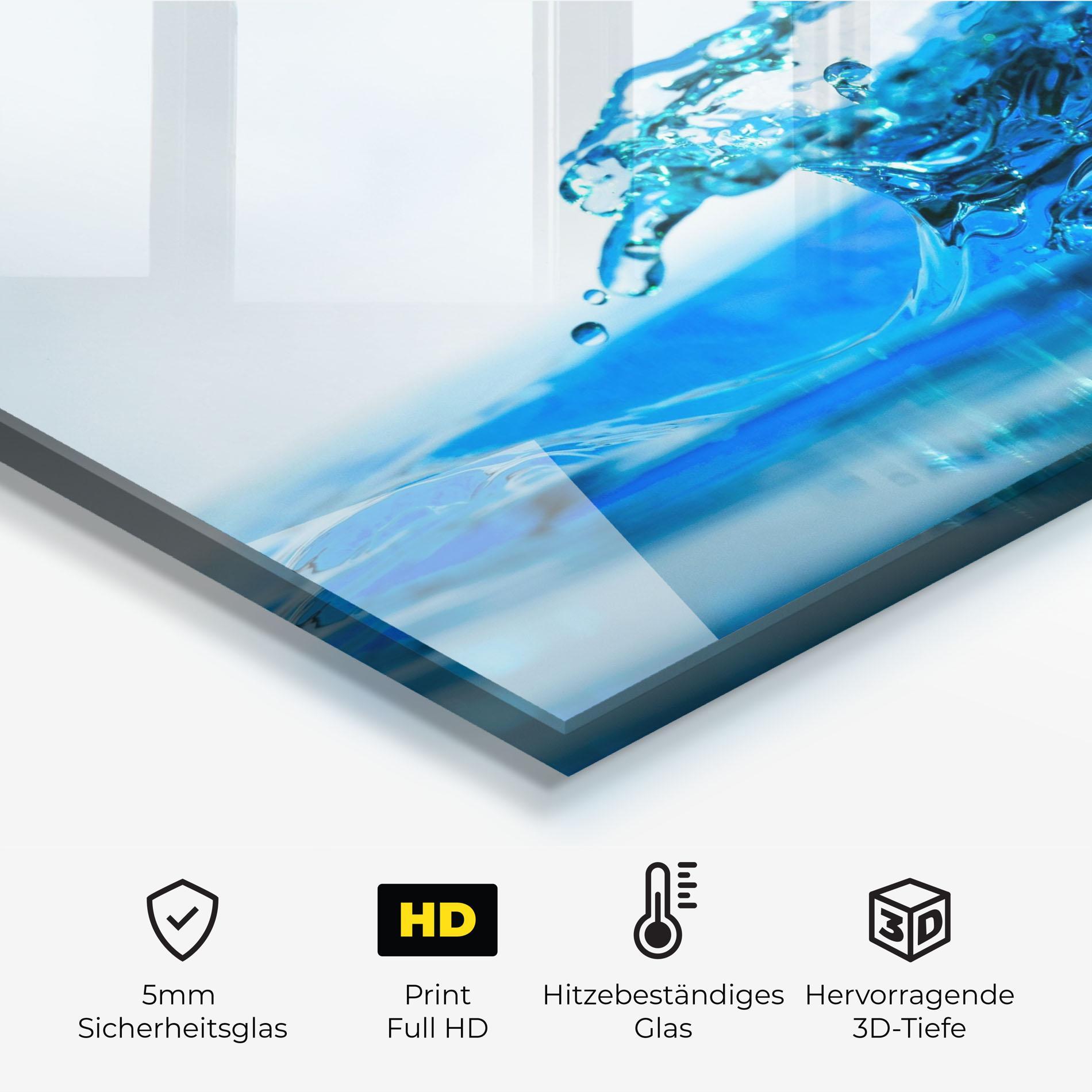 Küchenrückwand Glas Blue Water Splash mockup 2