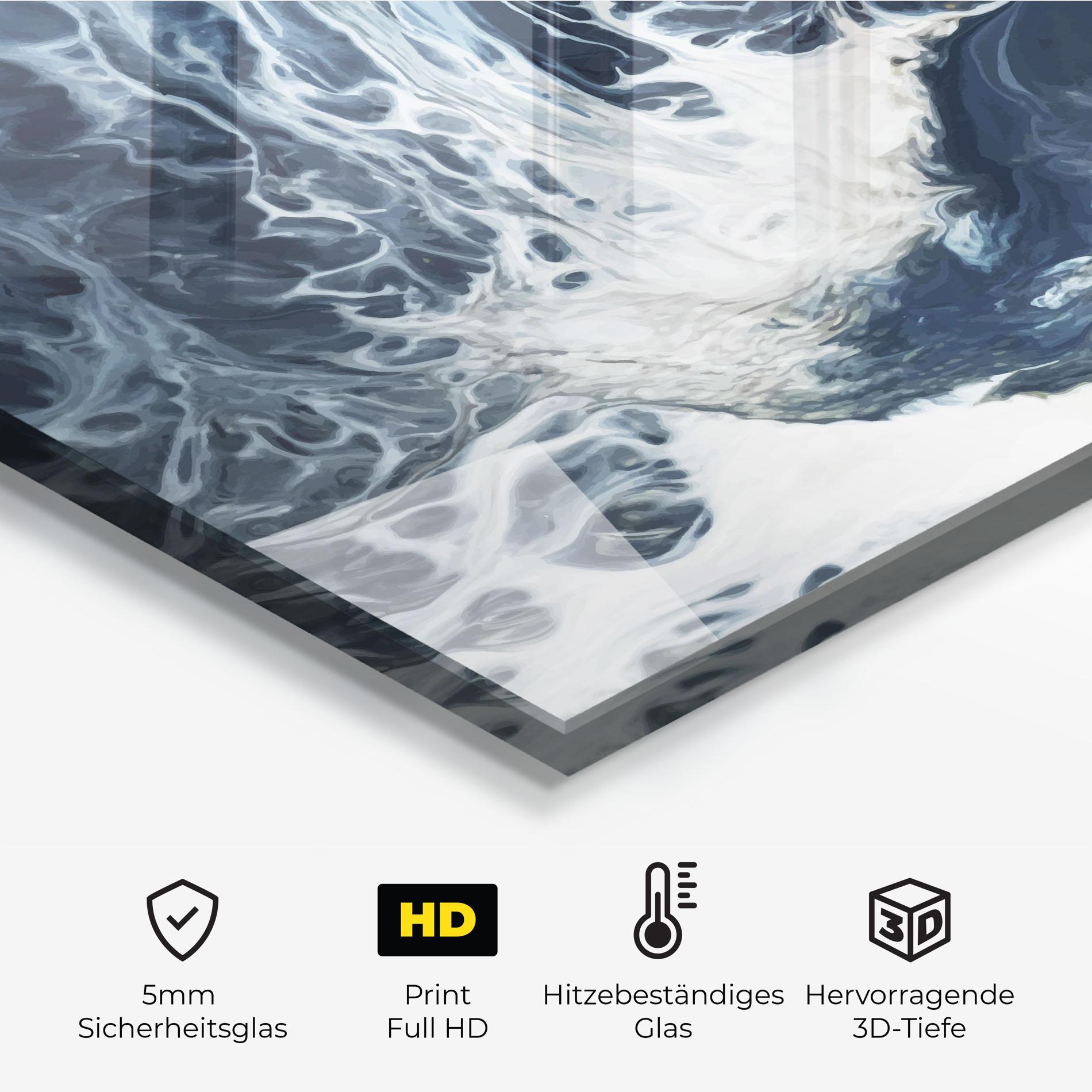 Küchenrückwand Glas Blue White Waves mockup 2