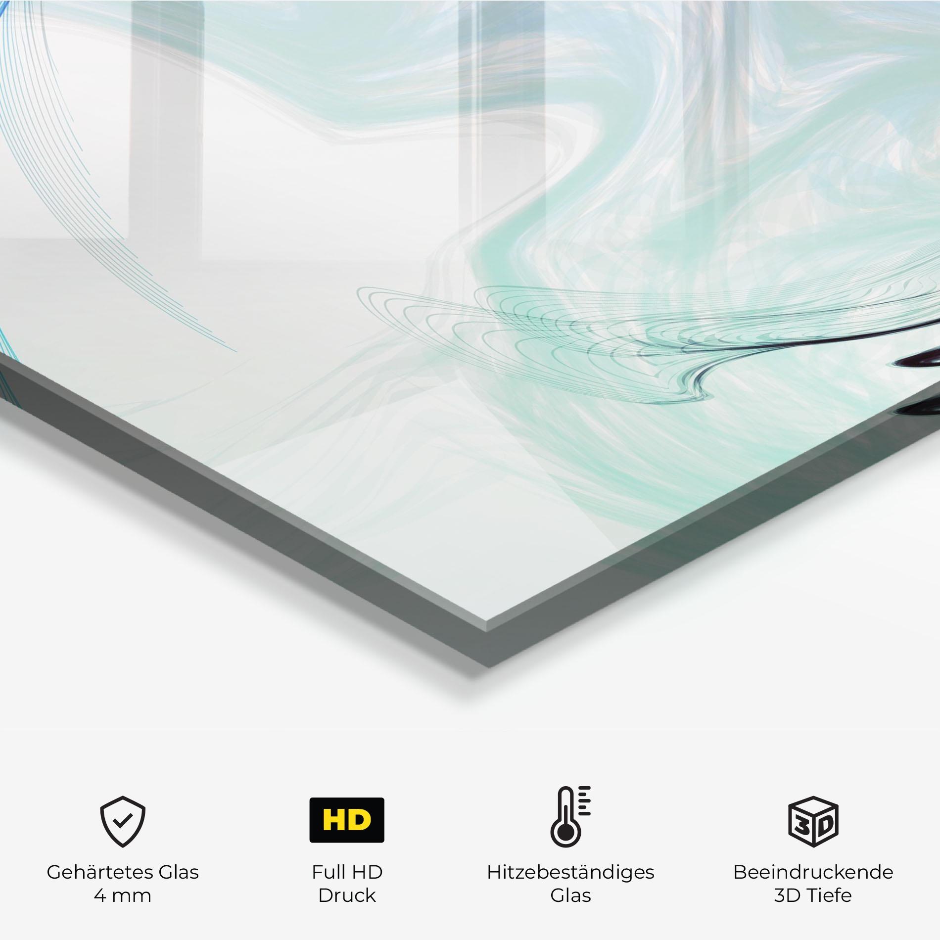 Küchenrückwand Glas Blue Black Art mockup 2