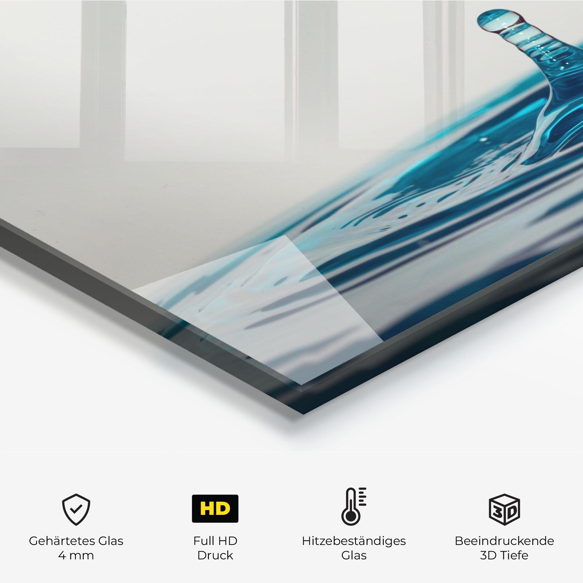 Küchenrückwand Glas Blue Water Drop mockup 2